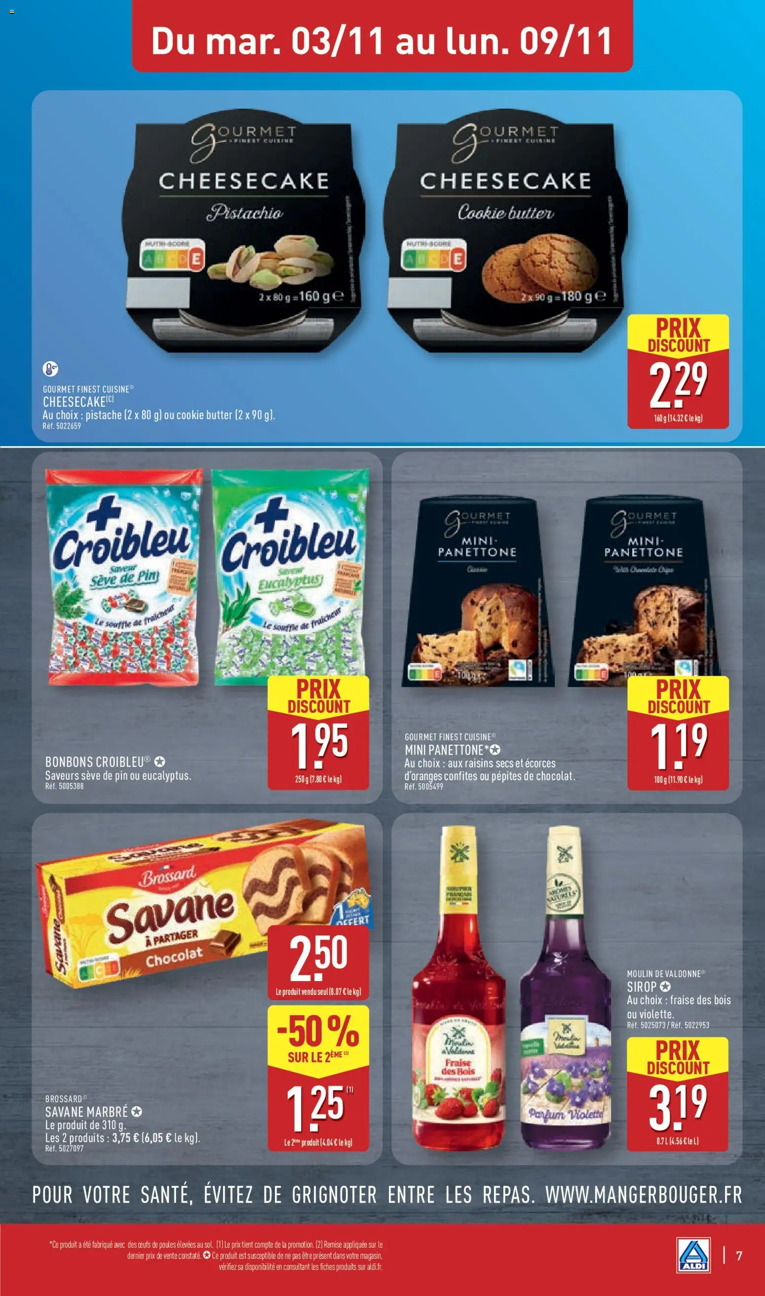 Prévisualisation de Aldi catalogue du magasin Aldi formulaire valide 03/11/2026 - Cheesecake, Parfum, Chocolat, Œufs, Fraise, Cake, Raisins, Mini panettone