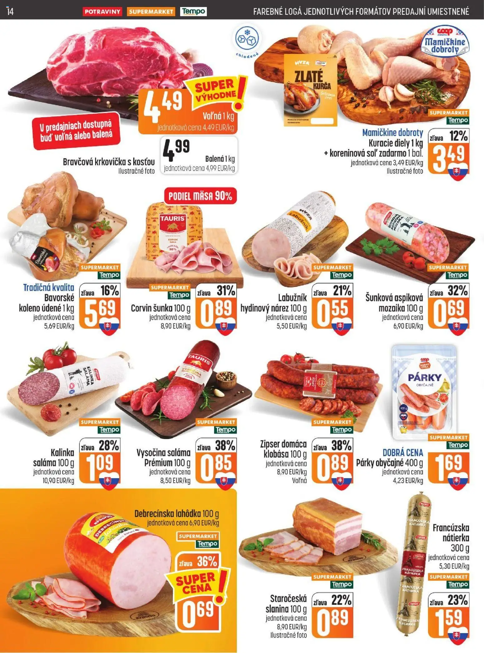 Náhľad COOP Jednota letáku platného od 22.10.2026 - Krkovička, Šunka, Slanina, Párky, Bravčová krkovička, Nátierka, Saláma, Kurča