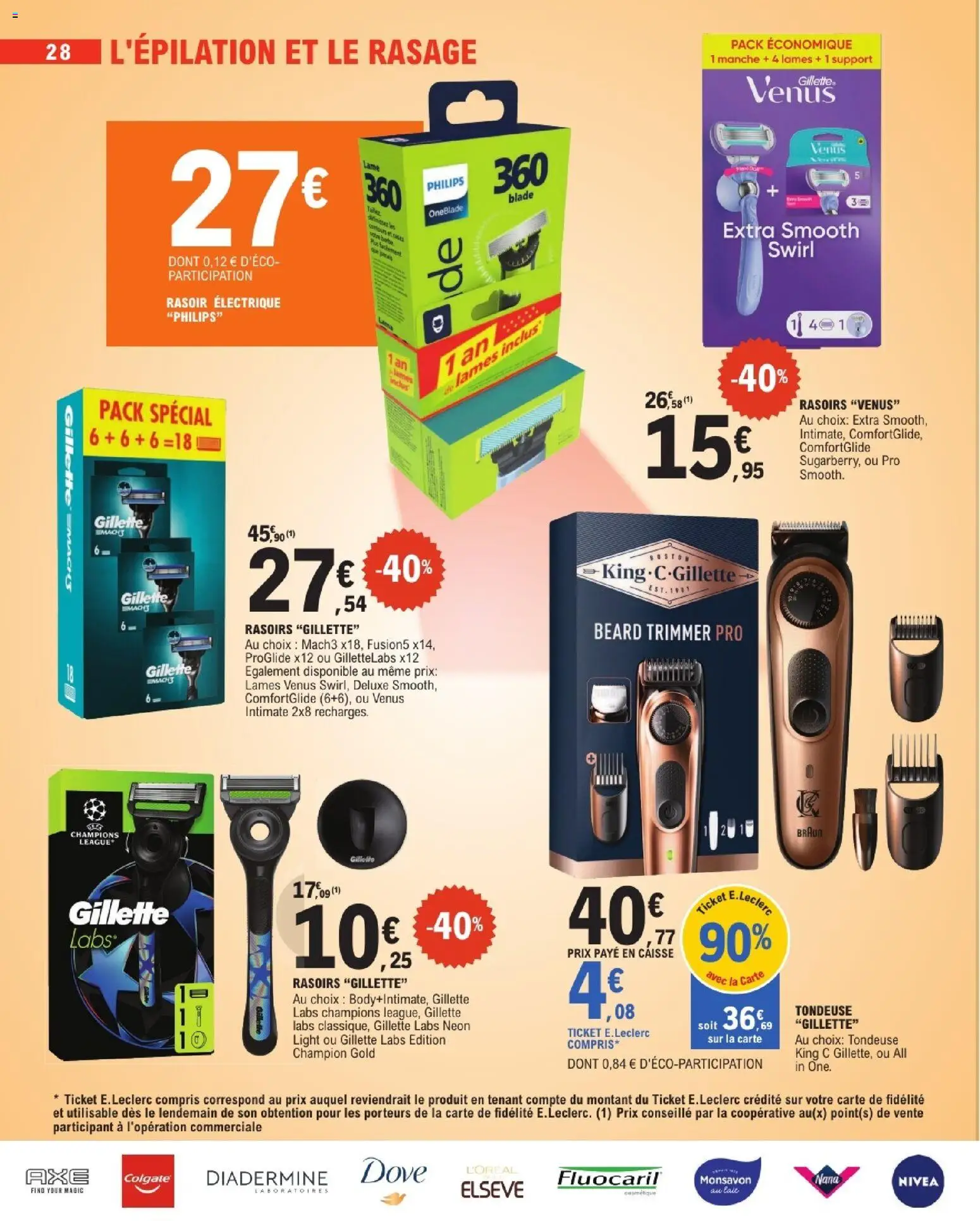 Prévisualisation de E.Leclerc Beaute automne du magasin E.Leclerc formulaire valide 01/09/2026 - Tondeuse, Rasoir électrique, Rasoir, Gillette Labs, Monsavon