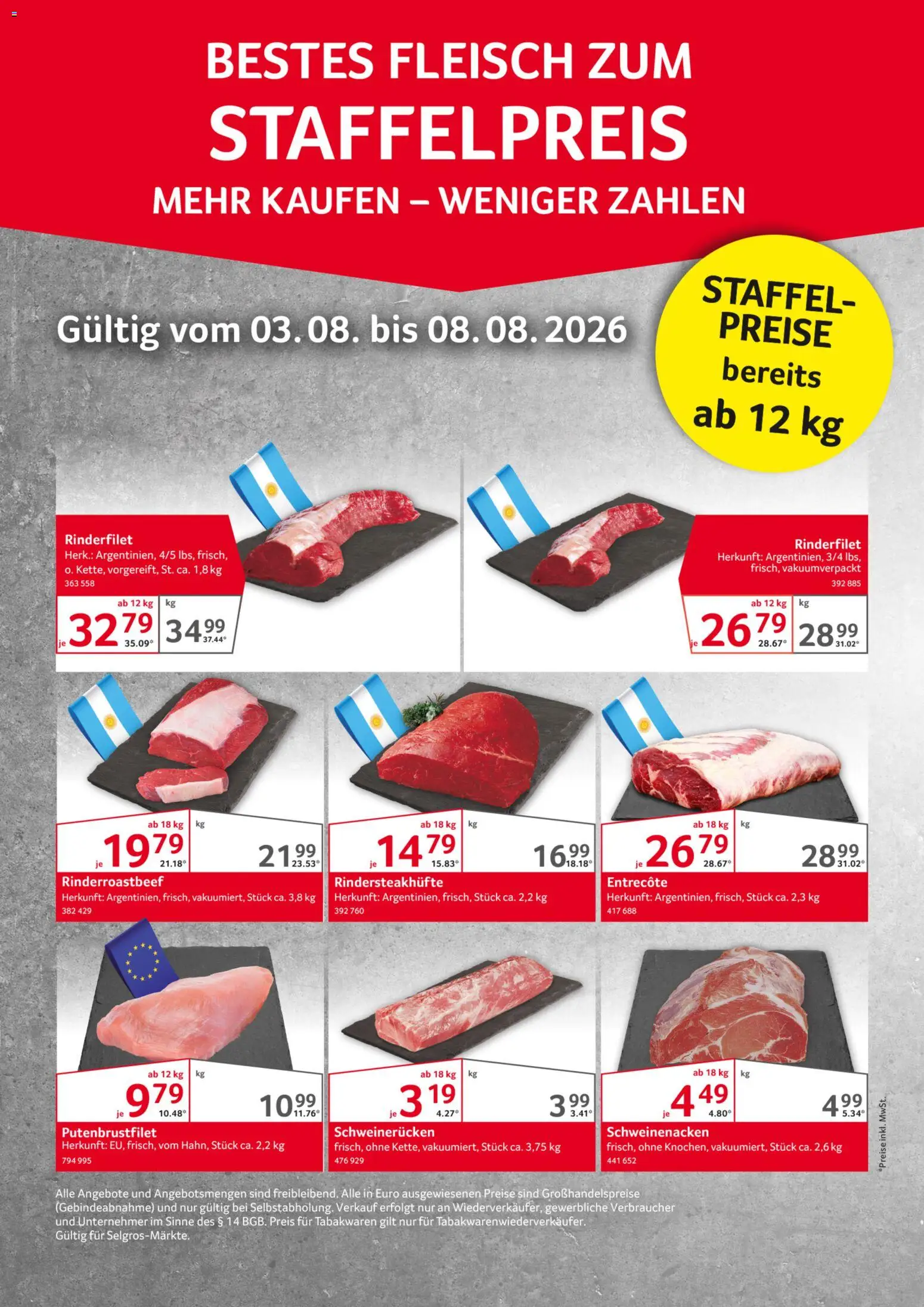 Vorschau von dem Prospekt des Geschäftes Selgros, gültig ab dem 03.08.2026 - Entrecote, Fleisch, Rinderfilet, Schweinenacken, Schweinerucken