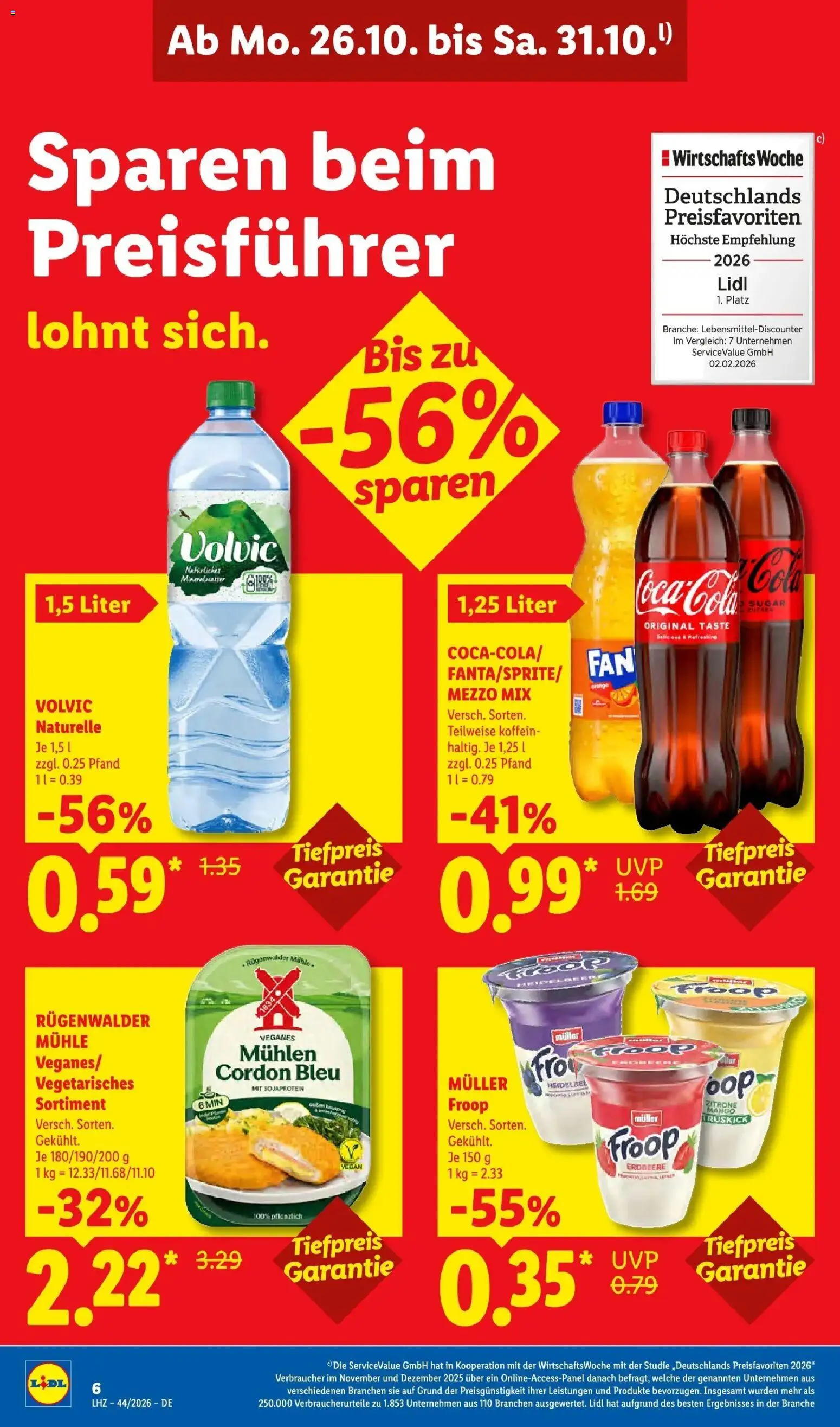 Vorschau von dem Prospekt des Geschäftes Lidl, gültig ab dem 26.10.2026 - Mango, Coca cola, Cola, Mineralwasser, Zitrone, Volvic, Mezzo mix, Froop