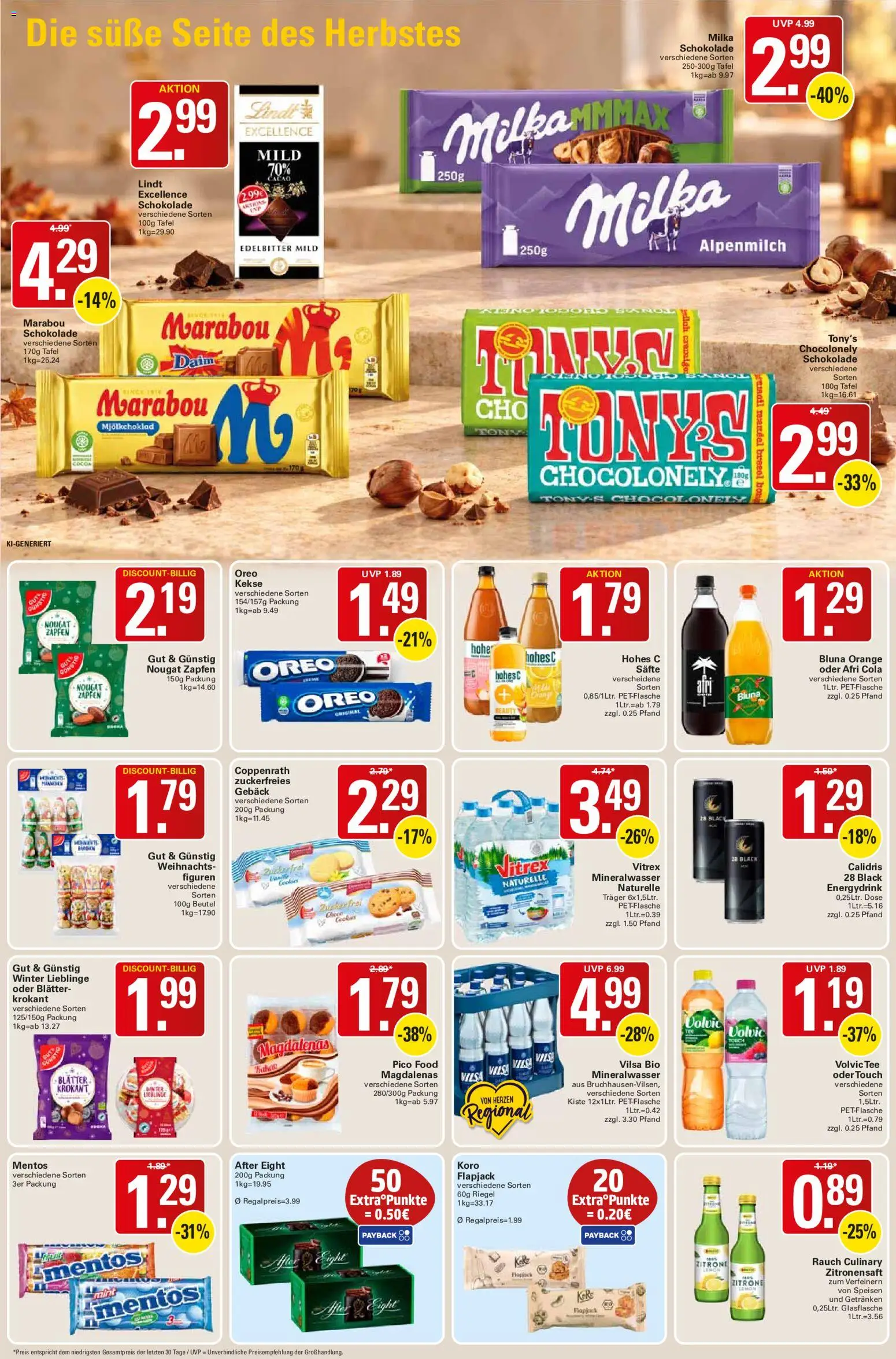 Vorschau von dem Prospekt des Geschäftes WEZ, gültig ab dem 26.10.2026 - Schokolade, Lindt, Cola, Mineralwasser, Zitrone, Kekse, Hohes c, Volvic tee