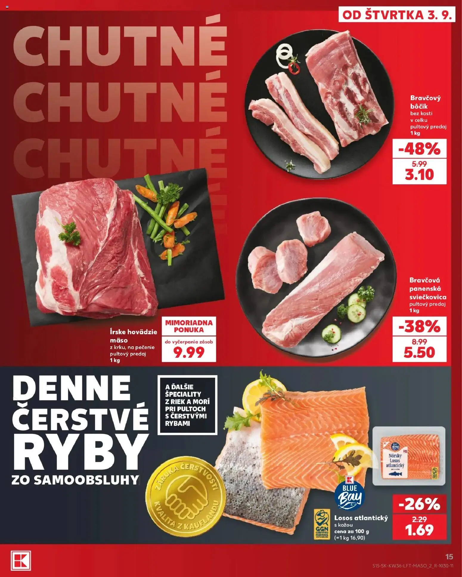 Náhľad Kaufland letáku platného od 03.09.2026 - Mäso, Ryby, Losos, Bôčik, Bravčový bôčik, Špeciality, Bôčik bez kosti