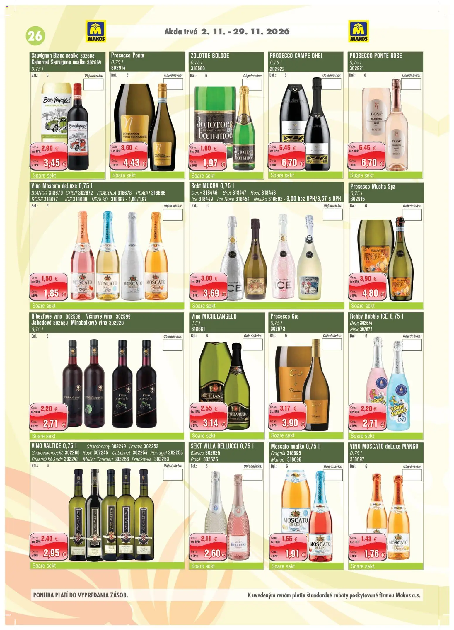 Náhľad Makos letáku platného od 02.11.2026 - Mango, Víno, Prosecco, Grep, Sekt, Ríbezľové víno