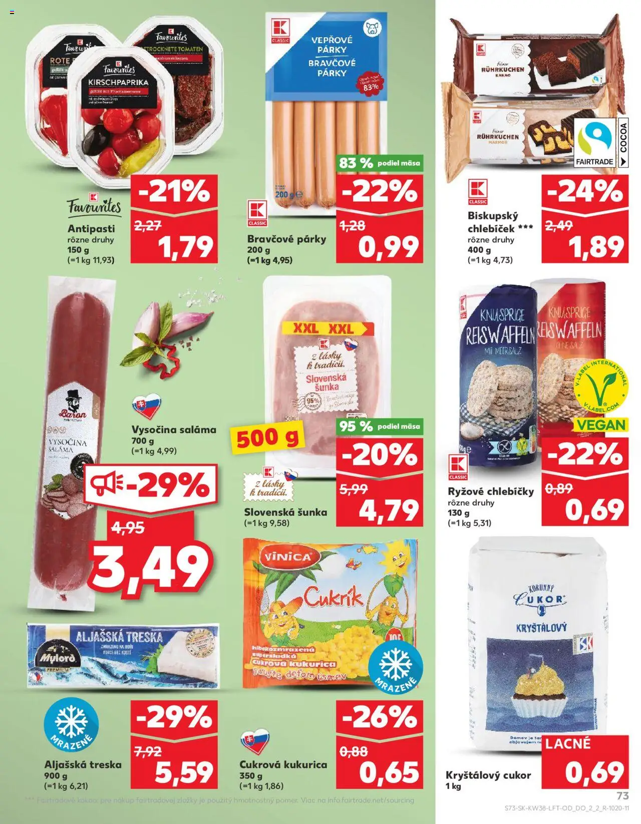 Náhľad Kaufland letáku platného od 18.09.2025 - Kukurica, Treska, Cukor, Kakao, Šunka, Párky, Kryštálový cukor, Saláma