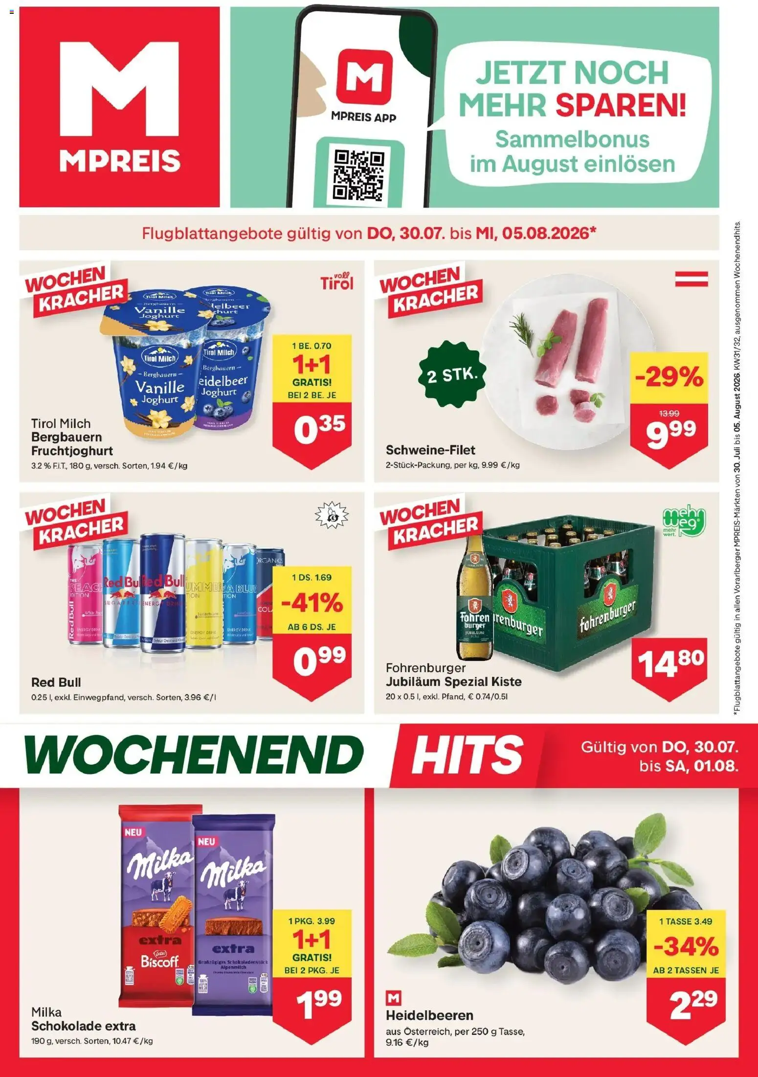 Vorschau der Angebote: MPREIS MPREIS St.Gallenkirch gültig ab 30.07.2026 - Burger, Schokolade, Milch, Joghurt, Vanille