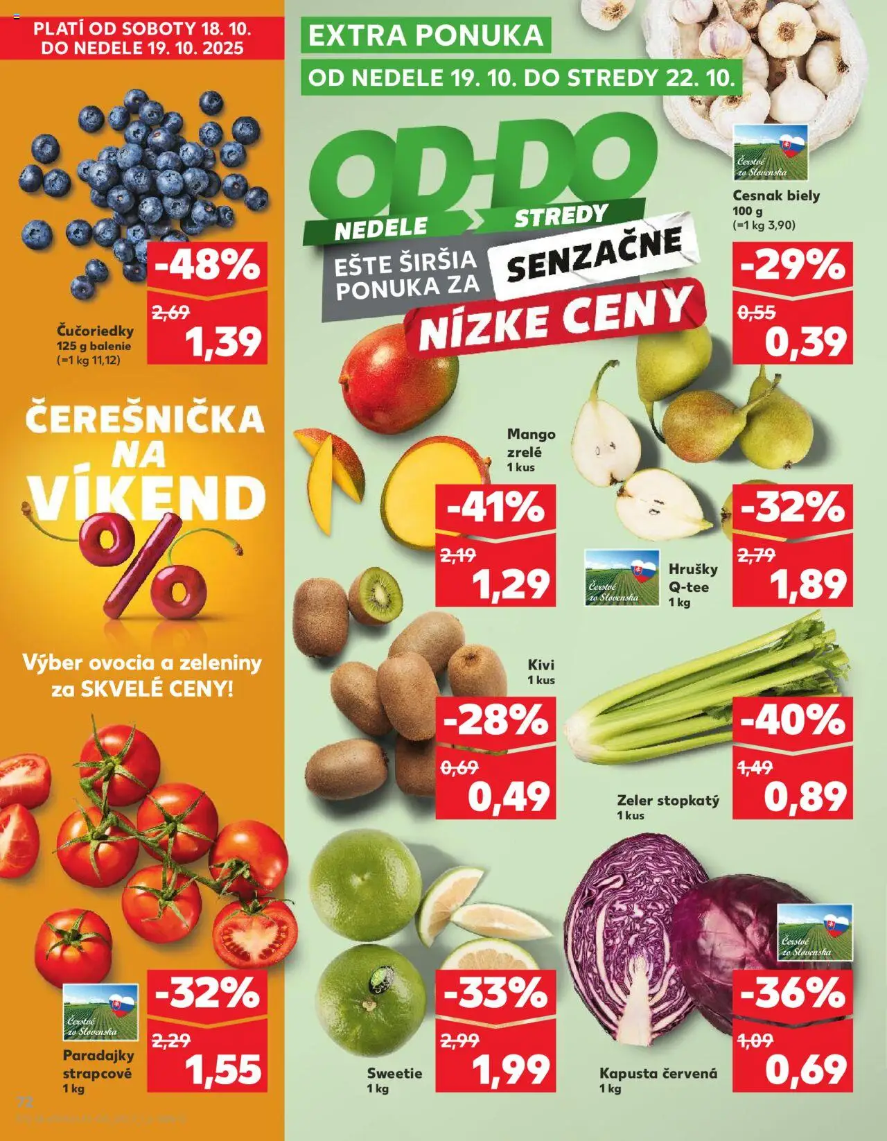 Náhľad Kaufland letáku platného od 16.10.2025 - Kiwi, Zeler, Čučoriedky, Kapusta, Cesnak, Kivi, Hrušky, Kapusta červená