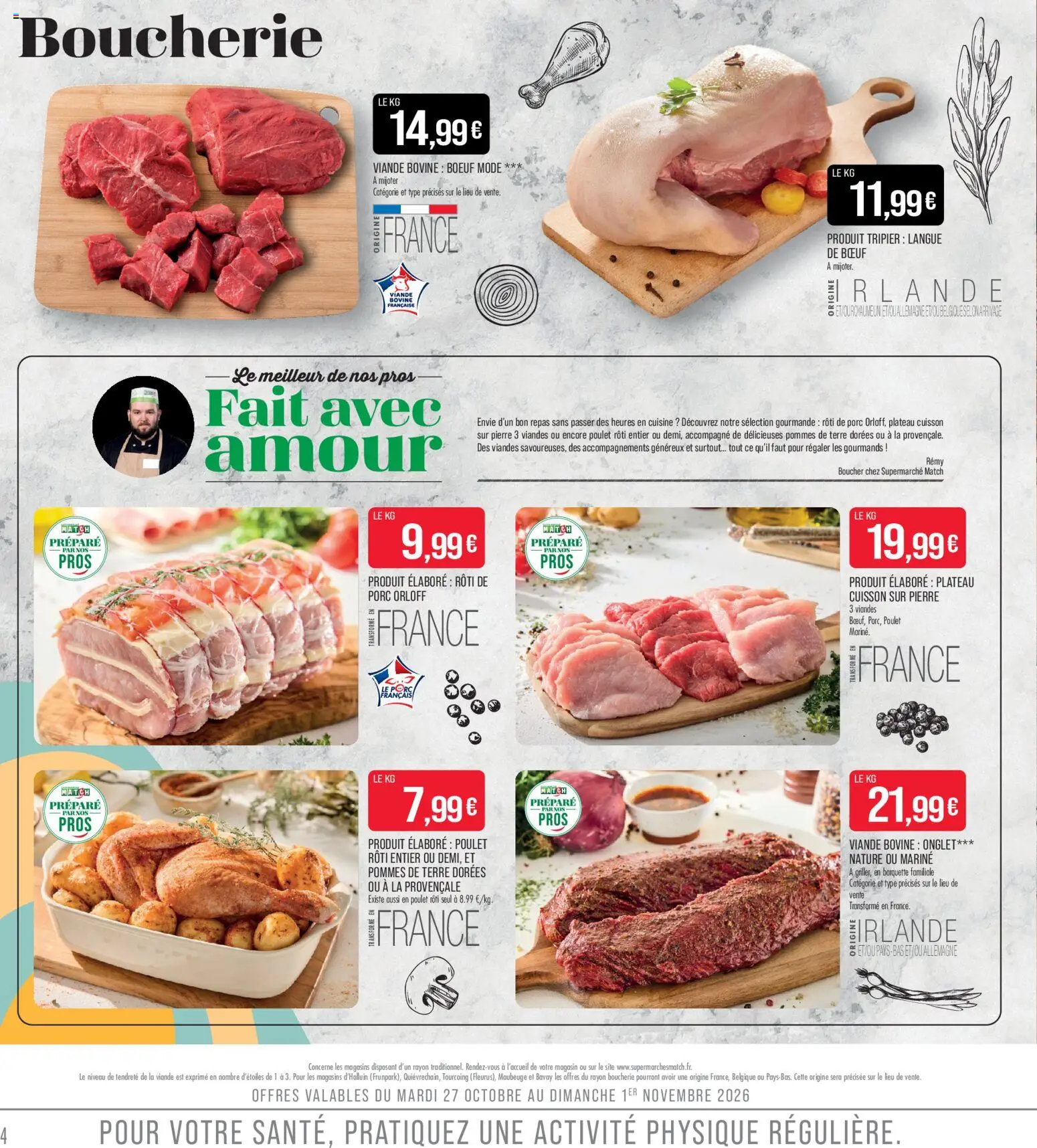 Prévisualisation de Match Supermarché - La match mania du magasin Match Supermarché formulaire valide 27/10/2026 - Poulet rôti, Pommes de terre, Langue de bœuf, Viande, Plateau, Porc, Pommes, Viande bovine