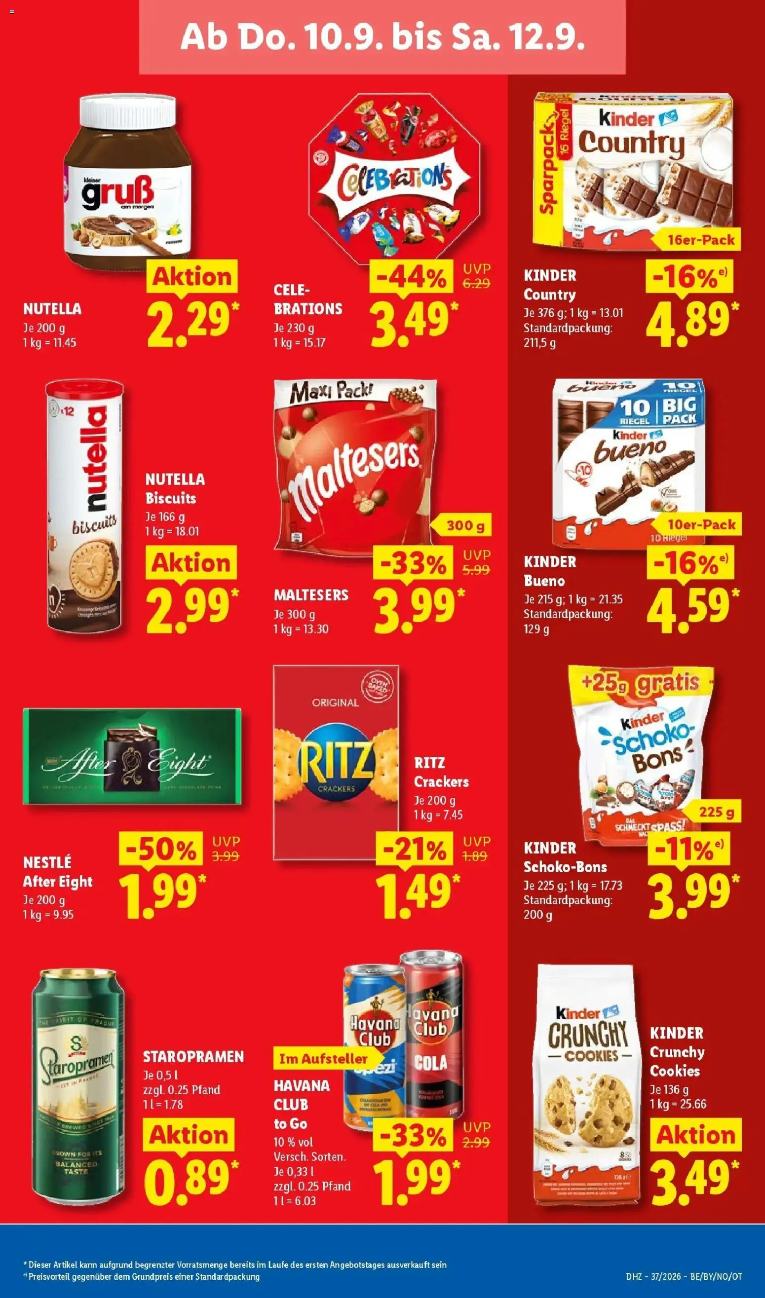 Vorschau von dem Prospekt des Geschäftes Lidl, gültig ab dem 07.09.2026 - Nutella, Cola, Havana club, Tür, Rum, Celebrations, Kinder bueno, Kinder country