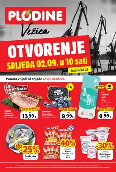 Pregled letka Plodine Otvorenje Vežica trgovine Plodine vrijedi od 02.09.2026