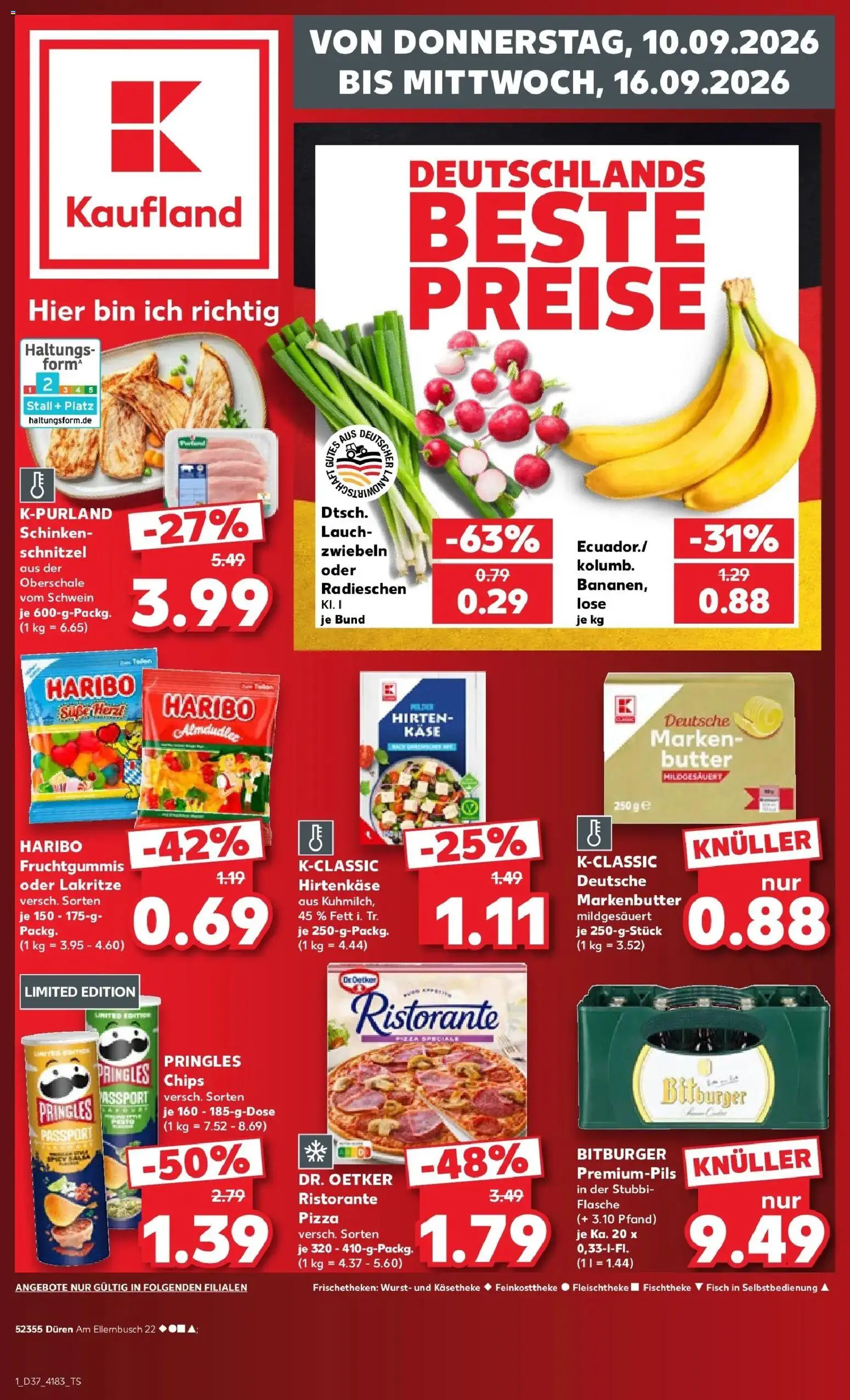 Vorschau von dem Prospekt des Geschäftes Kaufland, gültig ab dem 10.09.2026 - Pizza, Chips, Butter, Wurst, Ristorante, Schinken, Bitburger, Zwiebeln