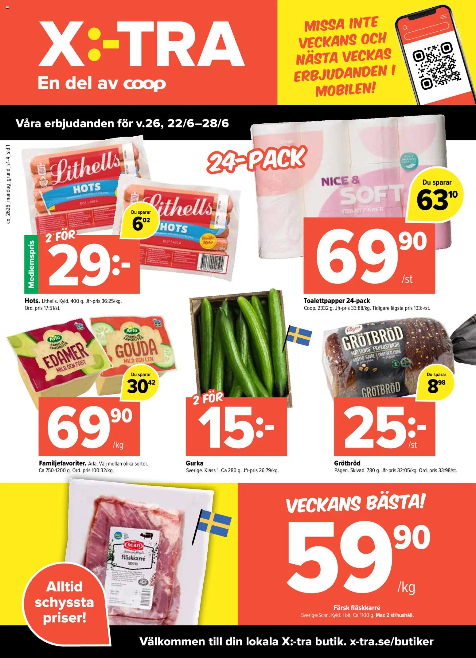 Förhandsgranska reklamblad Coop X:-TRA erbjudanden från butik Coop X:-TRA gäller från 22/06/2026