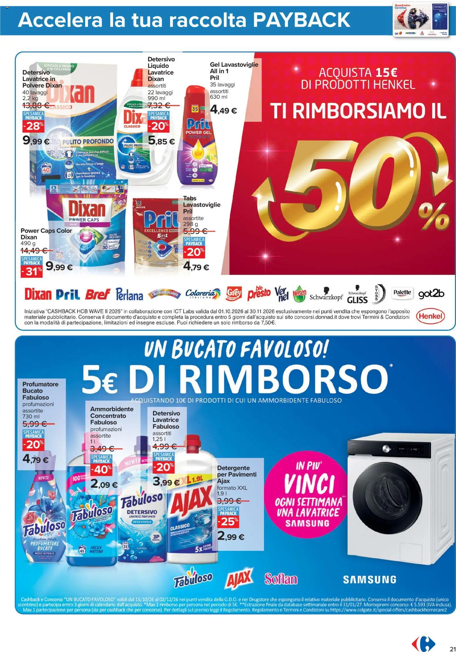 Anteprima dell'opuscolo Carrefour volantino Iper - Punti Sprint Payback dal negozio Carrefour valido da 23/10/2026 - Samsung, Lavatrice, Lime, Limone, Lavastoviglie, Ammorbidente, Detergente