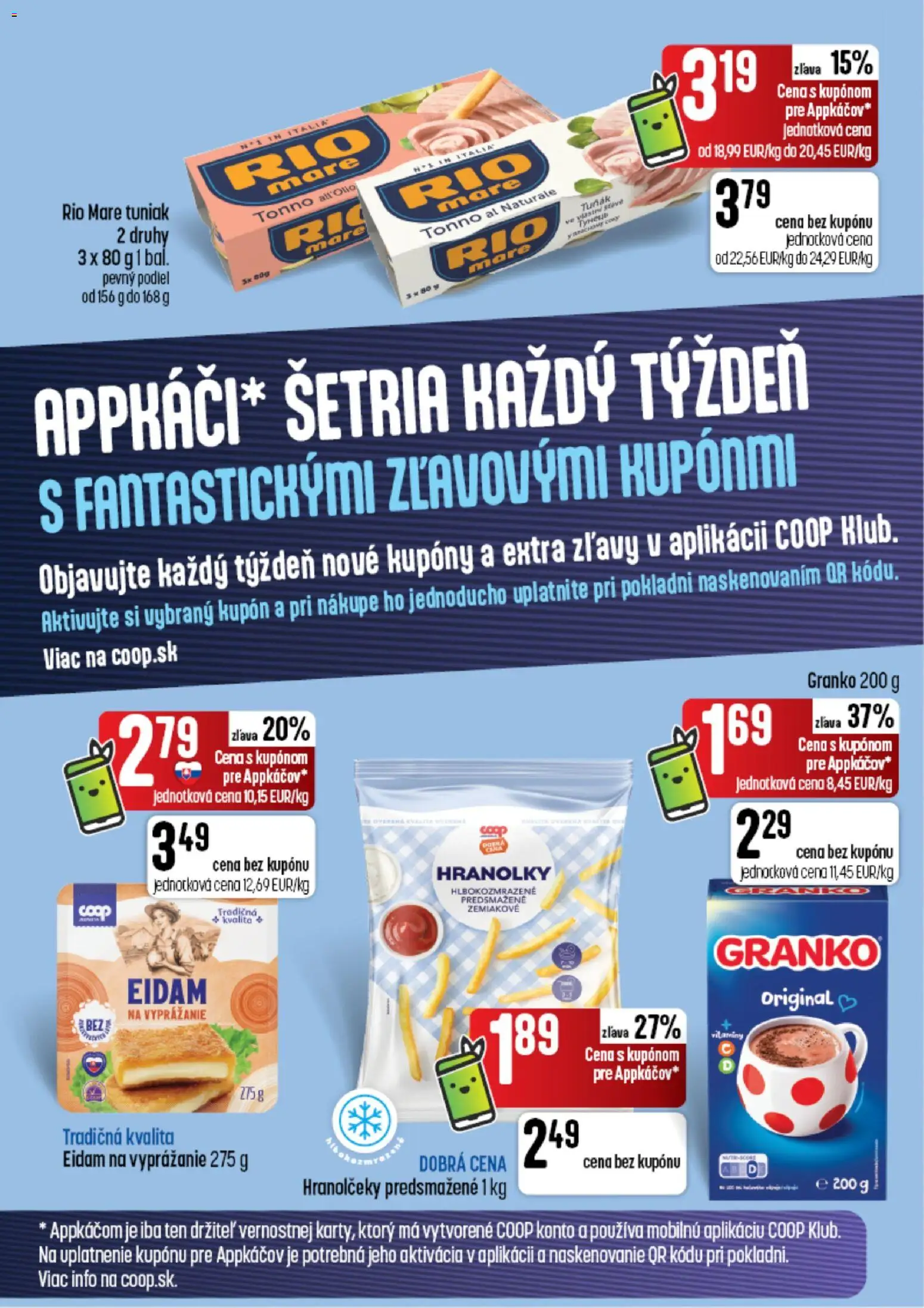 Náhľad COOP Jednota letáku platného od 24.09.2026 - Tuniak, Hranolky, Granko, Rio Mare, Eidam