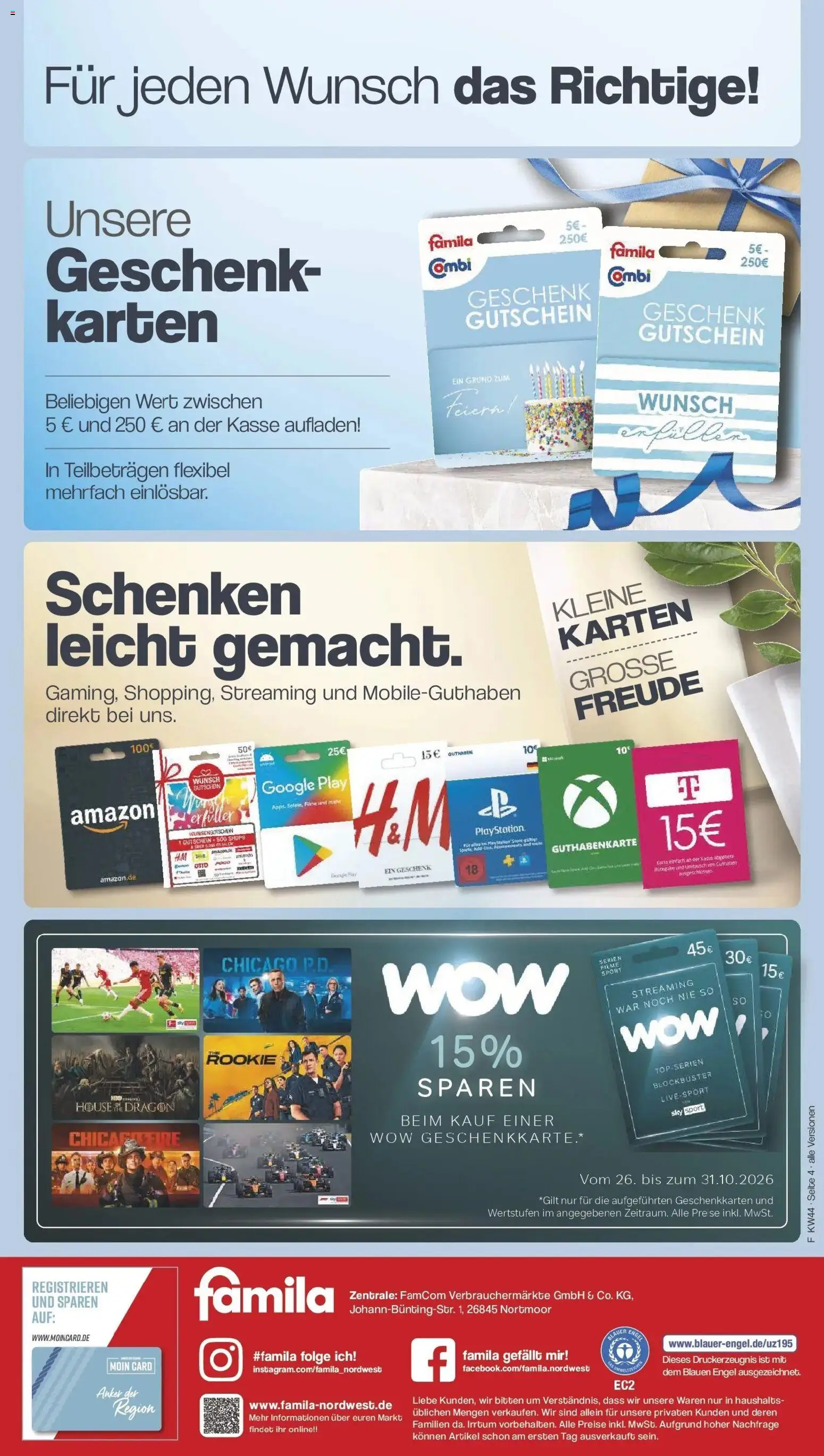 Vorschau von dem Prospekt des Geschäftes Famila Nordwest, gültig ab dem 26.10.2026