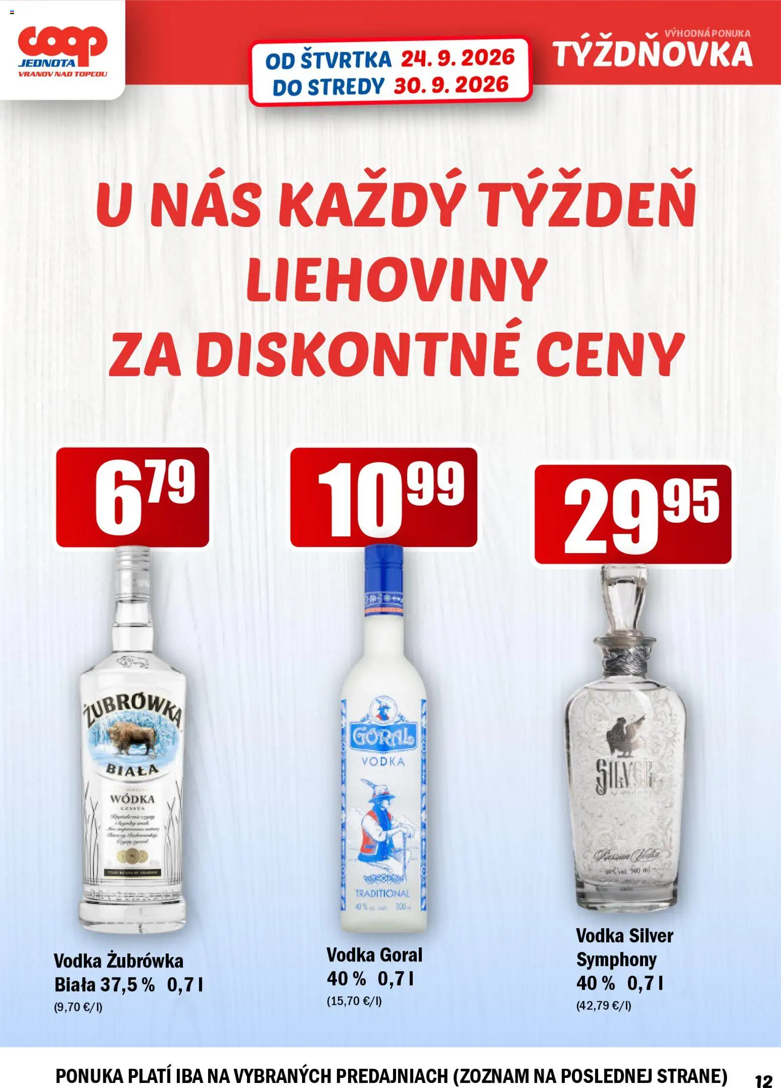 Náhľad COOP Jednota letáku platného od 24.09.2026 - Vodka
