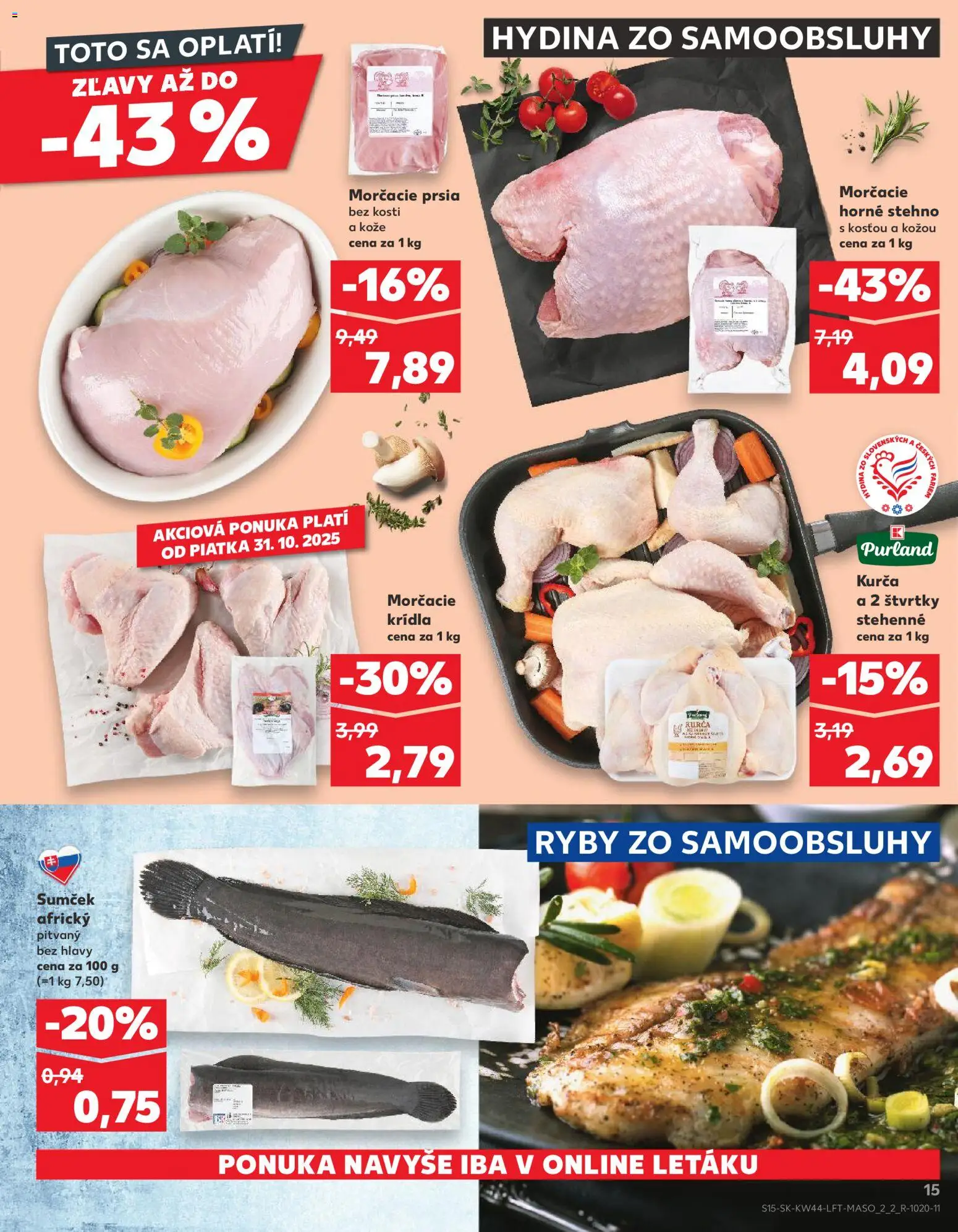 Náhľad Kaufland letáku platného od 30.10.2025 - Ryby, Morčacie prsia, Kurča