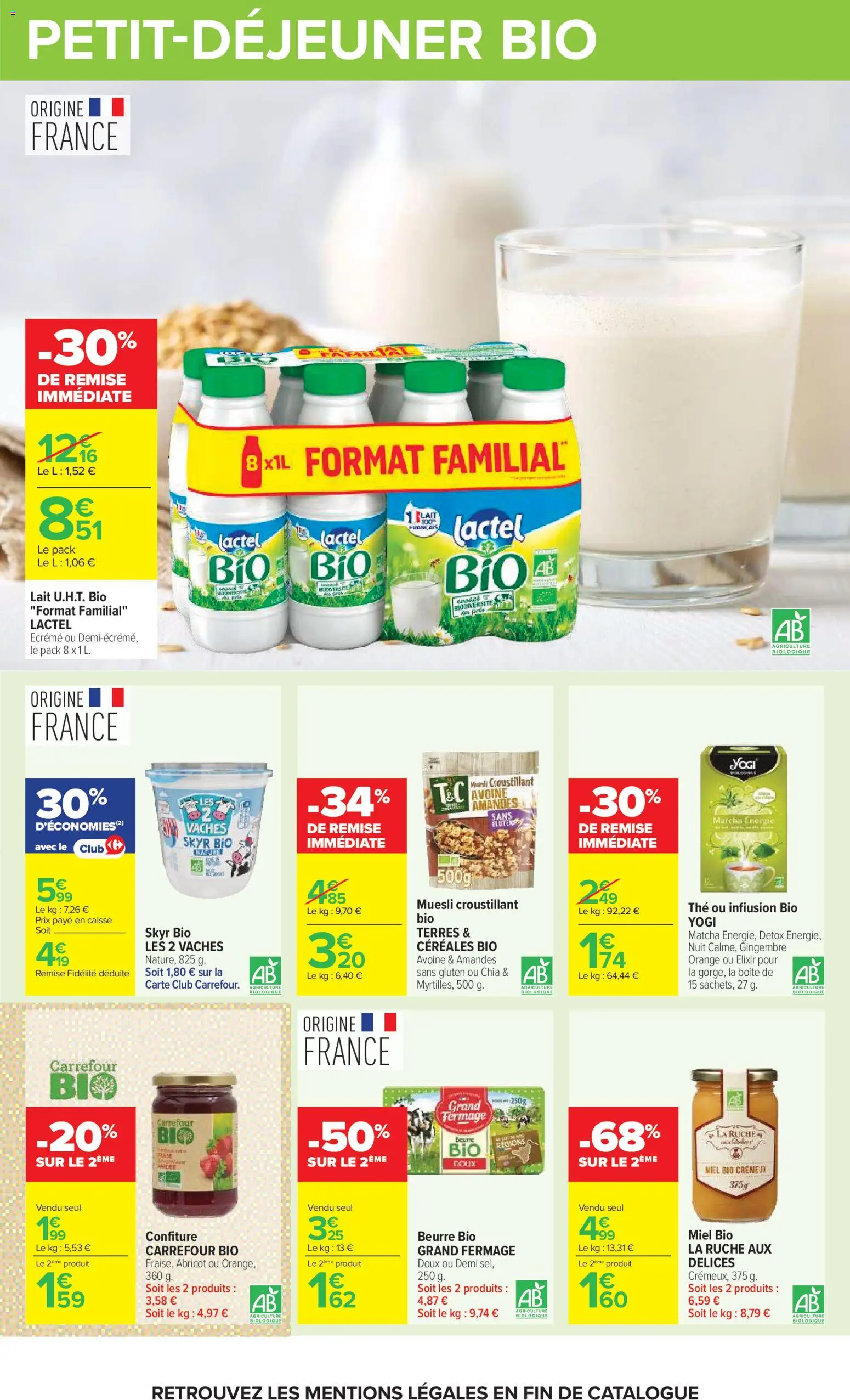 Prévisualisation de Carrefour Petit déjeuner du magasin Carrefour formulaire valide 03/11/2026 - Miel, Beurre, Thé, Muesli, Abricot, Céréales, Confiture, Céréales bio