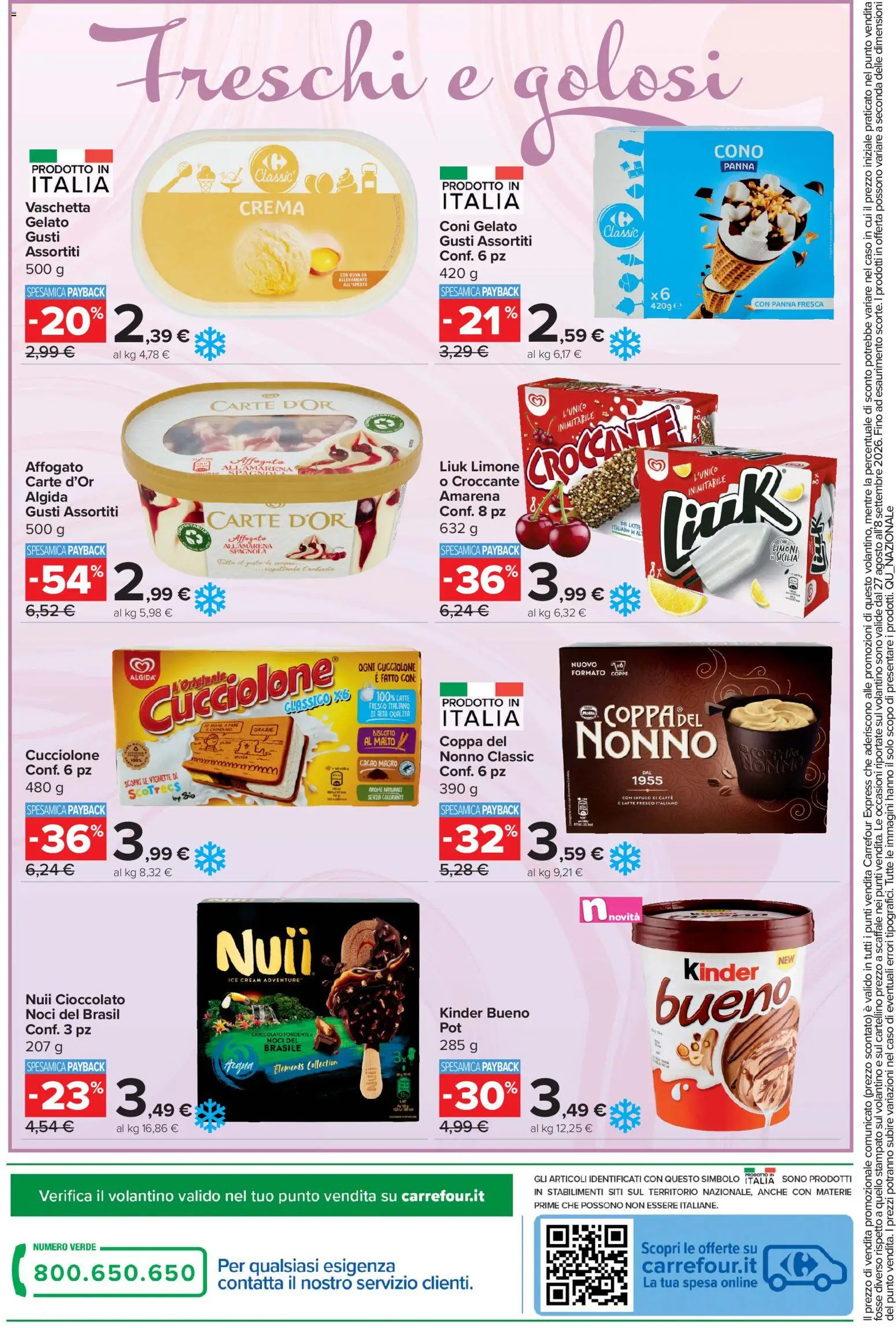Anteprima dell'opuscolo Carrefour volantino dal negozio Carrefour valido da 27/08/2026 - Crema, Caffè, Latte, Limone, Noci, Cioccolato, Scaffale, Amarena