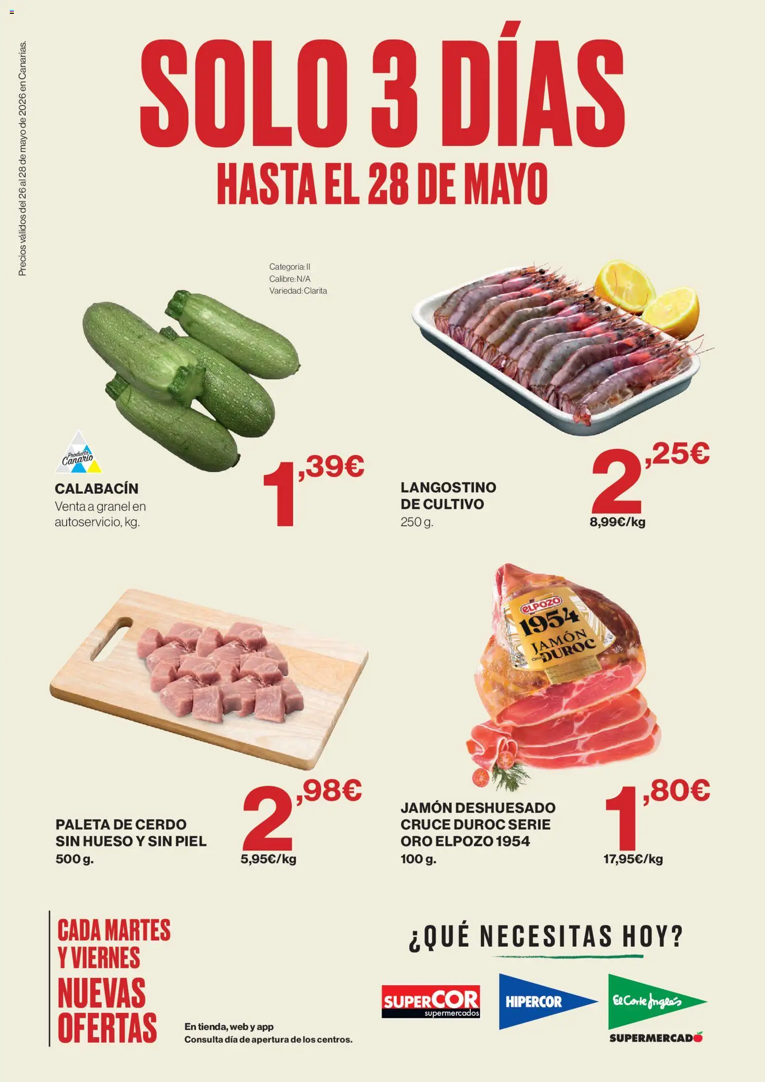 Vista previa del folleto de la tienda Supercor válido desde el 26/05/2026 - Jamón, Calabacín, Cerdo, Langostino, Paleta de cerdo