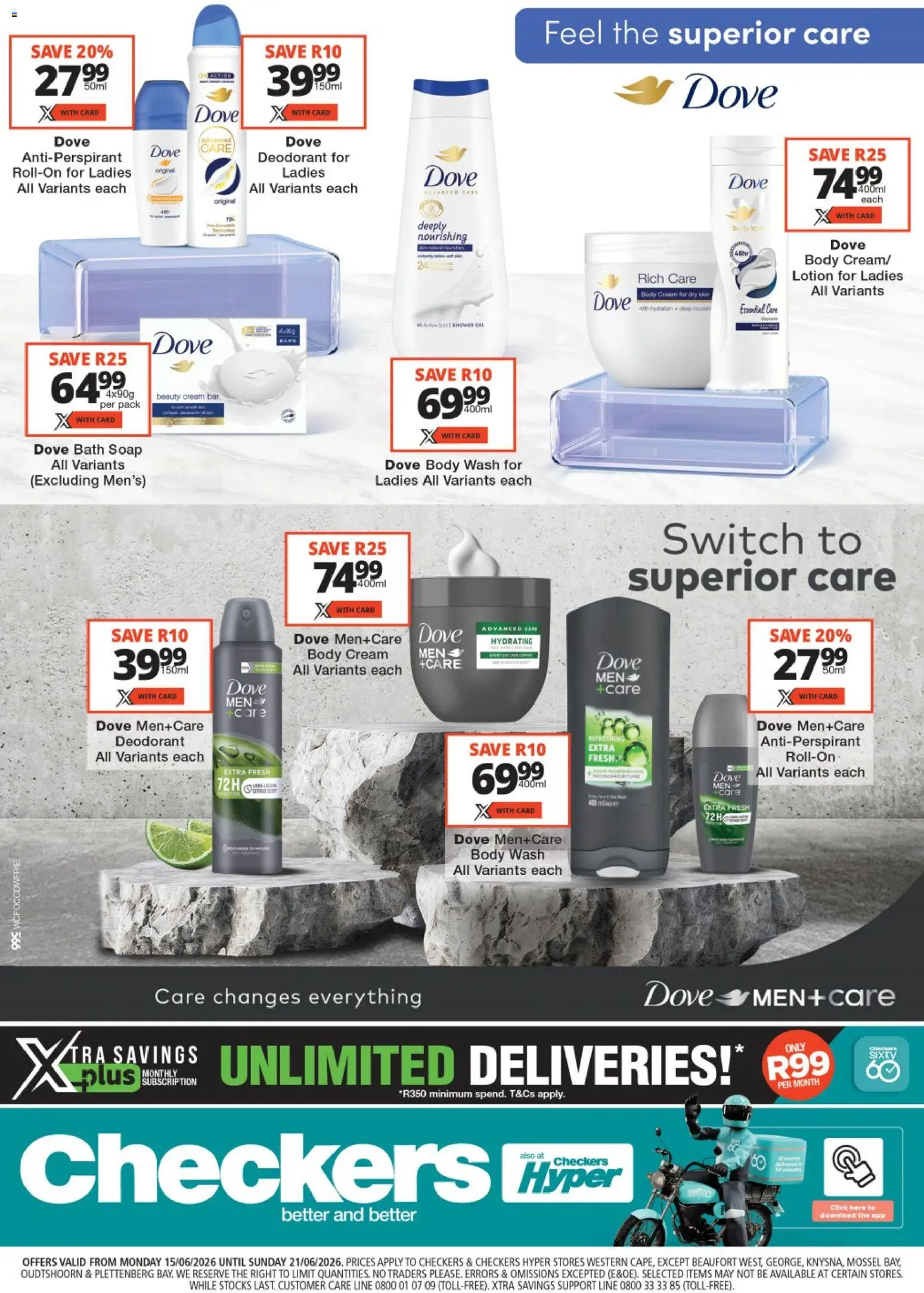 Preview of Checkers flyer valid from 15/06/2026 - Shower, Cream, Soap, Bath, Deodorant, Shower gel, Body wash, Lotion
