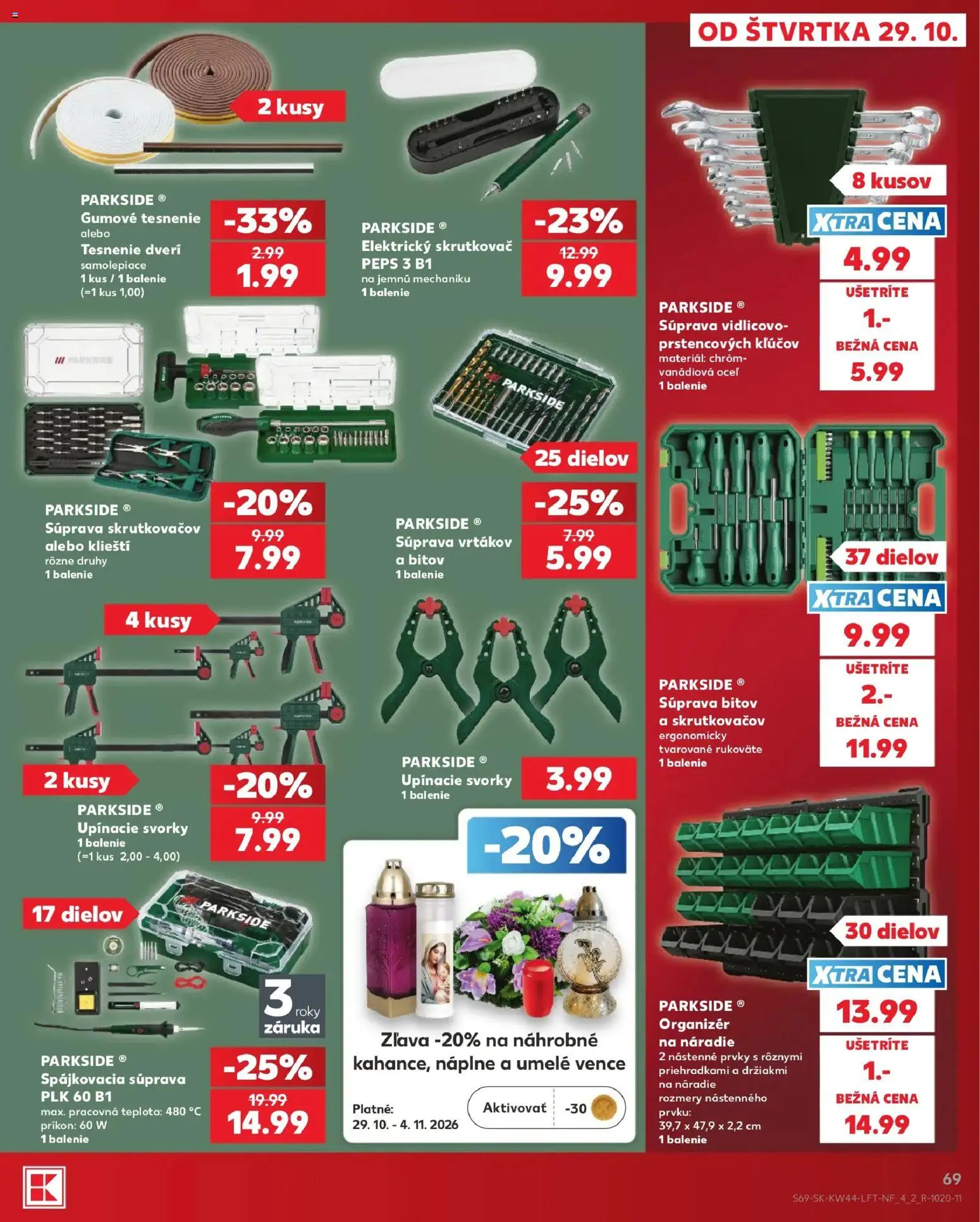 Náhľad Kaufland letáku platného od 29.10.2026 - Parkside, Náradie, Skrutkovač, Organizér