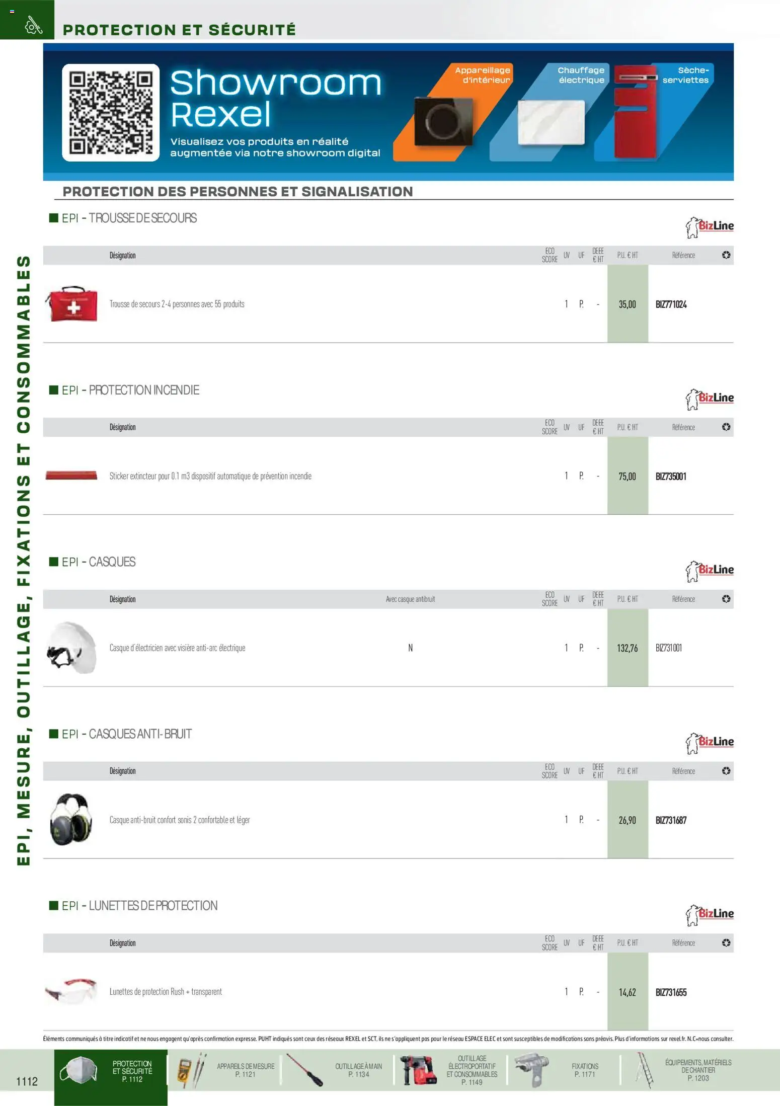 Prévisualisation de Brochure EPI, mesure, outillage, fixations et consommables du magasin Rexel formulaire valide 18/11/2025 - Lunettes, Casque, Extincteur, Serviettes, Trousse de secours