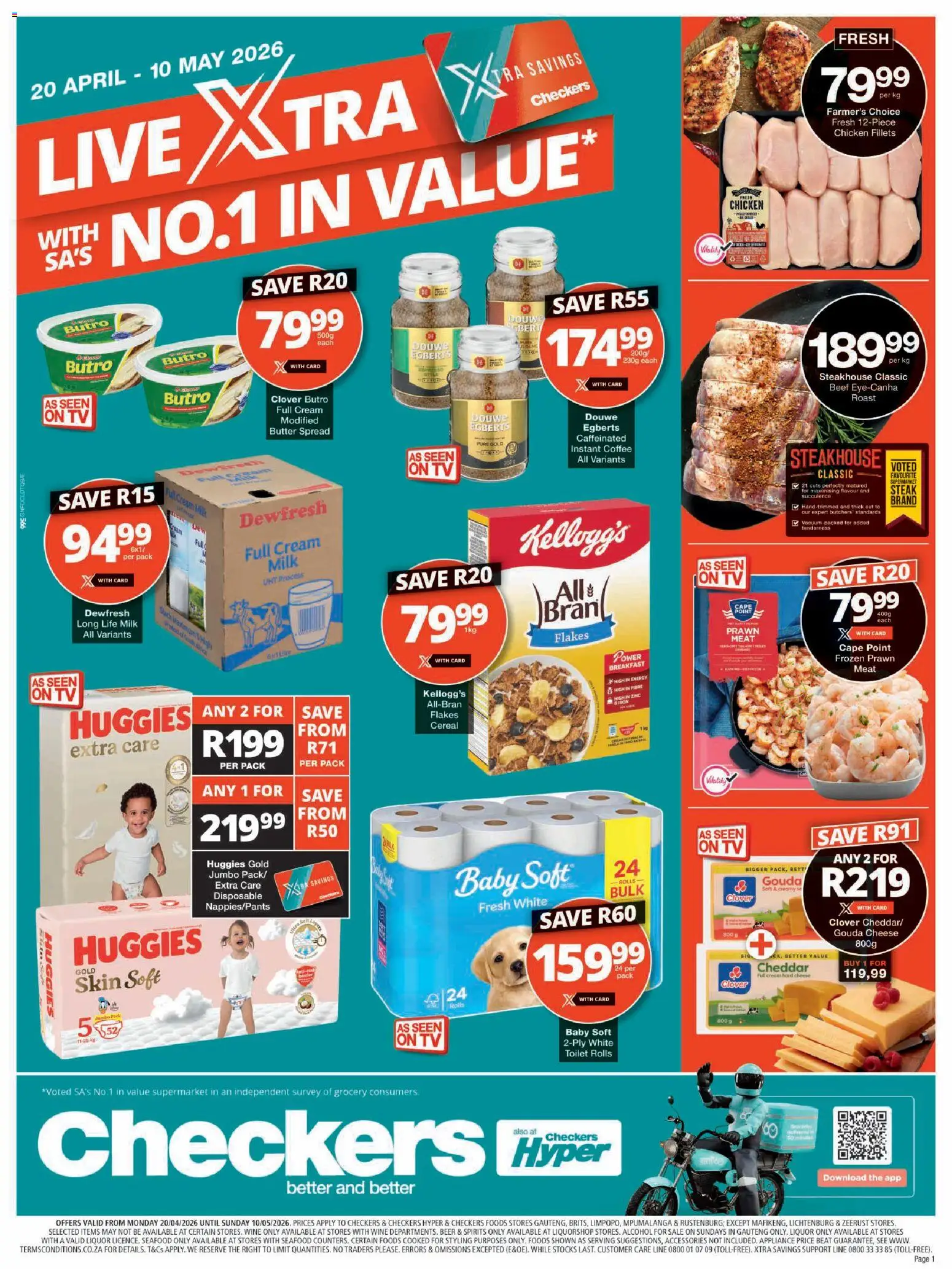 Preview of Checkers flyer valid from 20/04/2026 - Alcohol, Wine, Milk, Butter, Cream, Spread, Instant coffee, Hard cheese