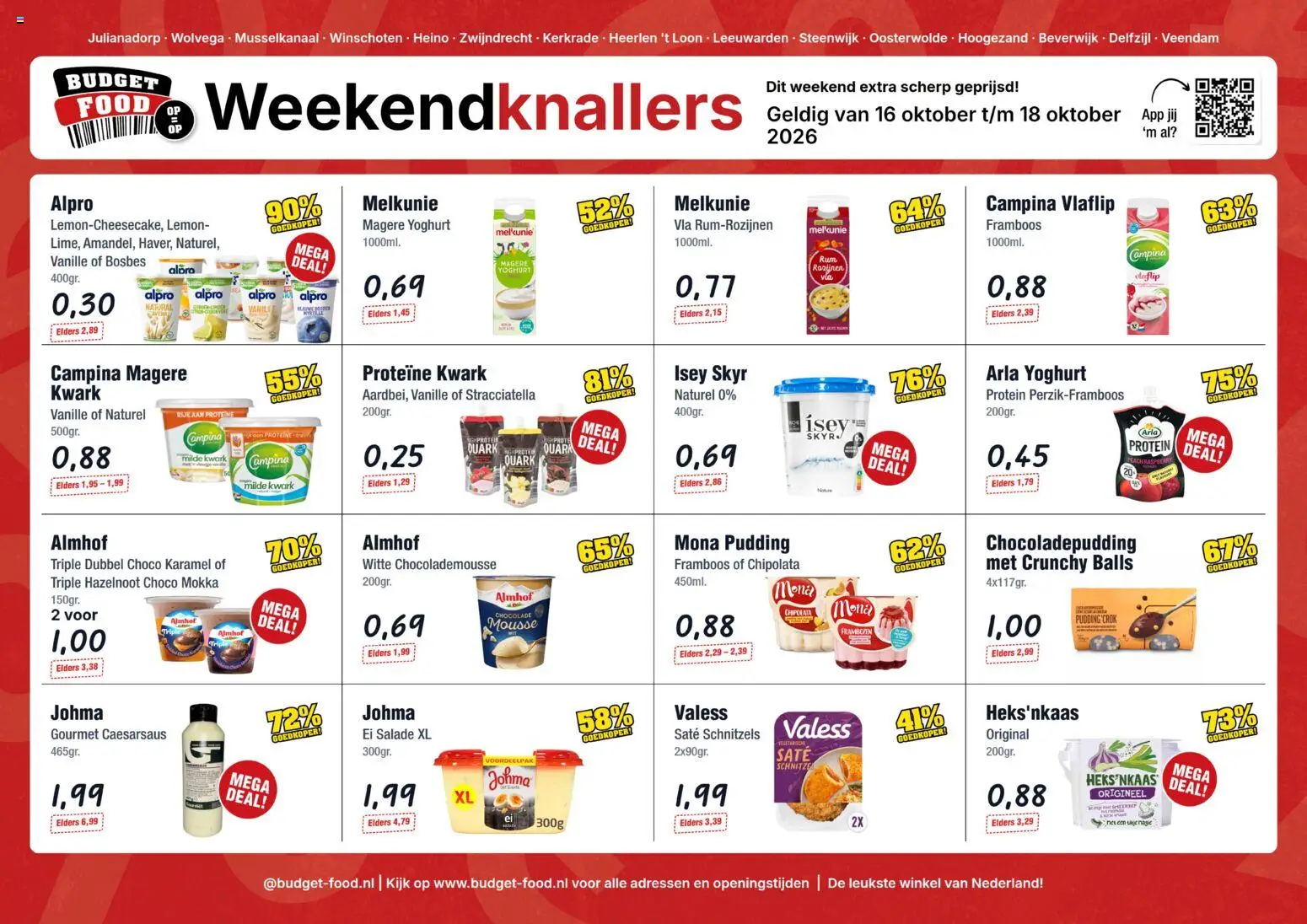 Voorbeeld van Budget Food folder - Weekend van winkel Budget Food geldig vanaf 16-10-2026 - Chocolade, Skyr, Kwark, Chocolademousse, Vanille, Chipolata, Pudding, Proteïne