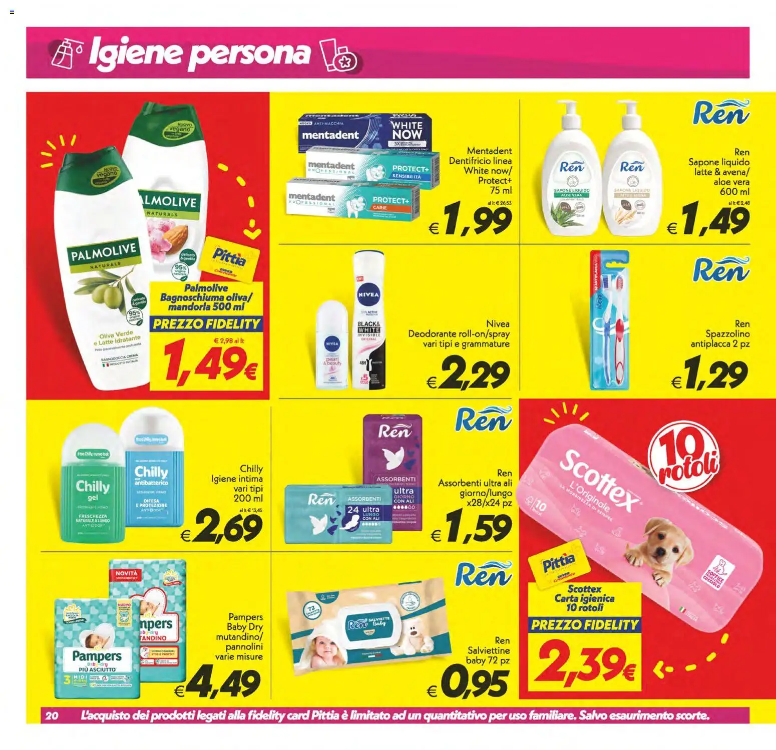 Anteprima dell'opuscolo SuperConveniente volantino Caltanissetta, San Cataldo, Avola, Lascari, Milazzo, Barcellona dal negozio SuperConveniente valido da 23/10/2026 - Aloe vera, Pampers, Deodorante, Bagnoschiuma, Sapone, Assorbenti, Dentifricio, Spazzolino