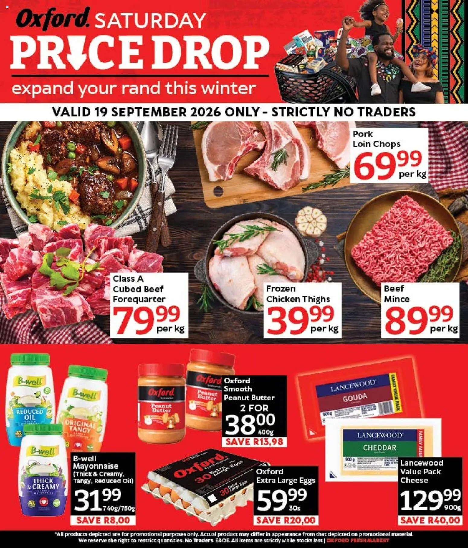 Preview of Oxford Freshmarket flyer valid from 19/09/2026 - Chicken, Eggs, Butter, Peanut butter, Mayonnaise, Thighs, Beef, Cheddar