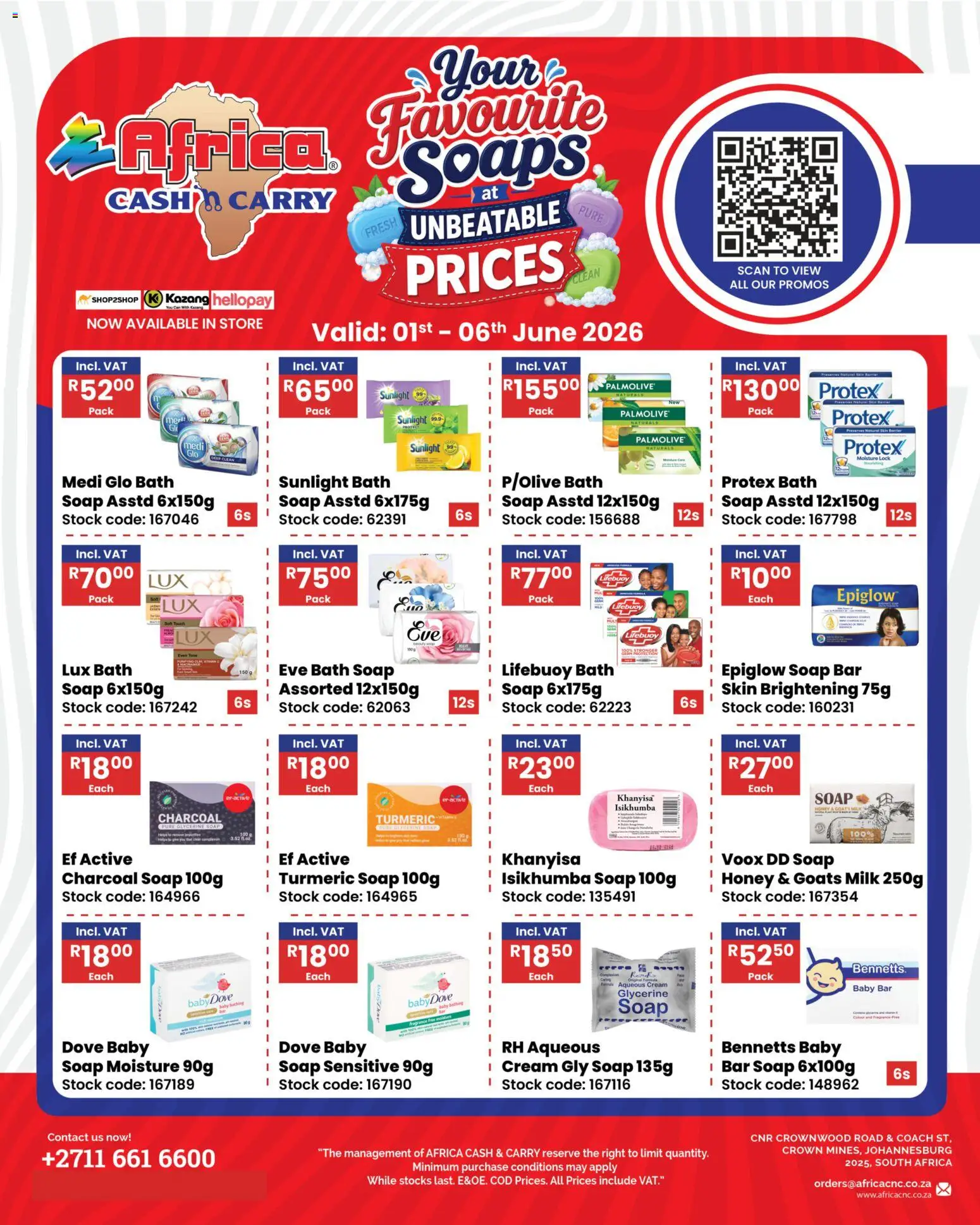 Preview of Africa Cash & Carry flyer valid from 01/05/2026 - Lock, Milk, Cream, Soap, Bath, Stock, Fragrance