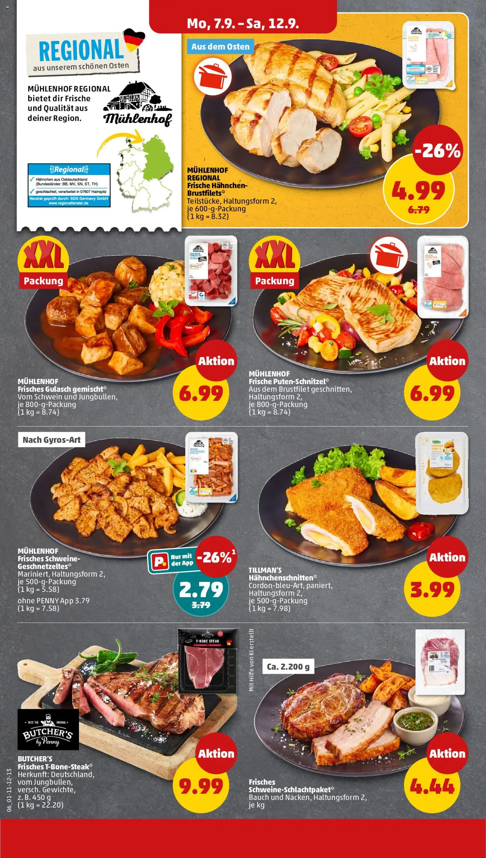 Vorschau von dem Prospekt des Geschäftes Penny, gültig ab dem 07.09.2026 - Schnitzel, Steak, Gulasch, Putenschnitzel, Hahnchen