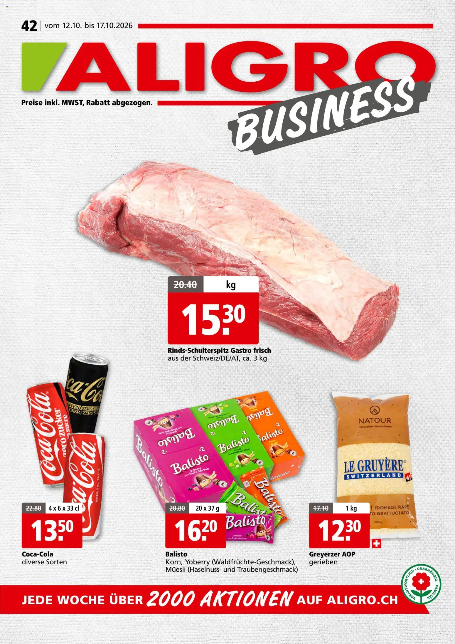 Vorschau des Merkblatts Aligro aktionen Business Schlieren, Gossau SG, Frauenfeld, Rapperswil-Jona, Sargans, Bern vom Shop Aligro gültig von 12.10.2026 bis 17.10.2026 - Zucker