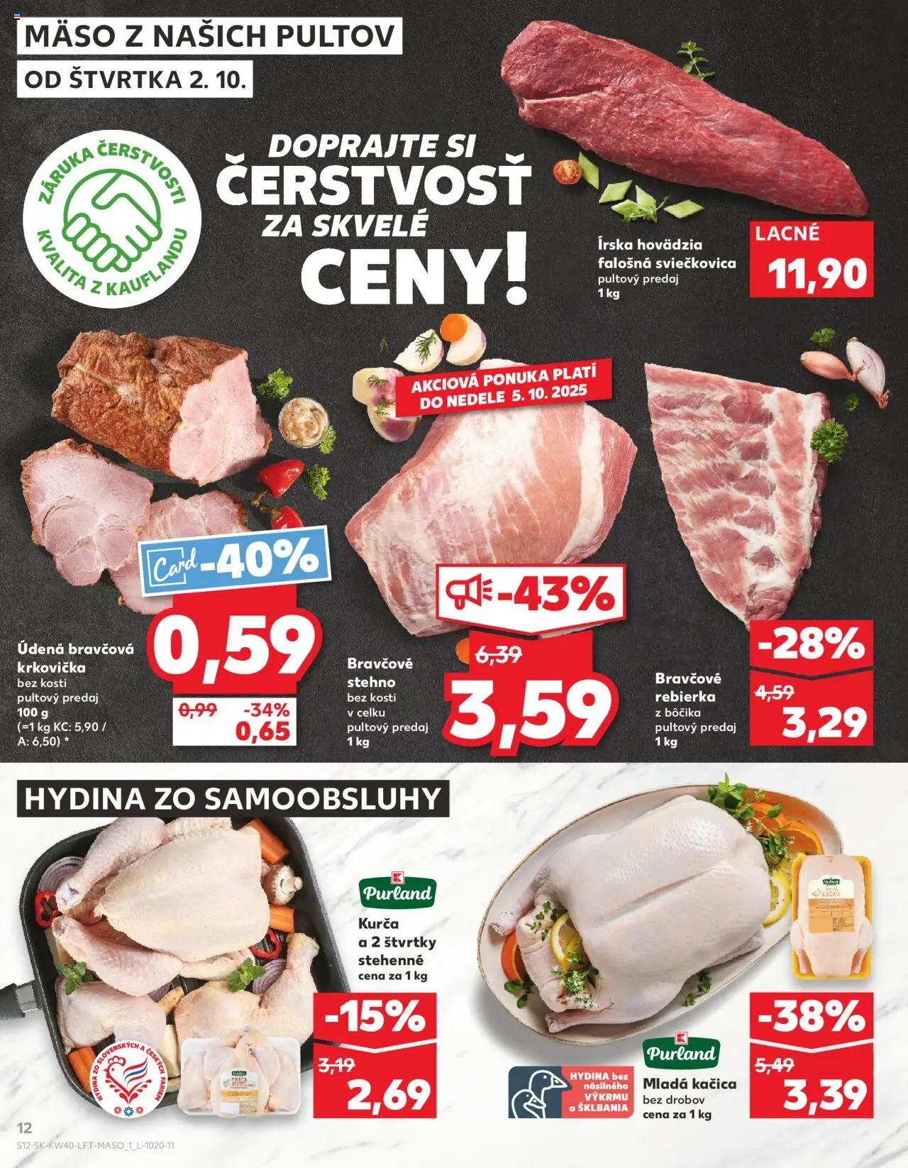 Náhľad Kaufland letáku platného od 02.10.2025 - Mäso, Krkovička, Kačica, Bravčová krkovička, Bravčové stehno, Kurča