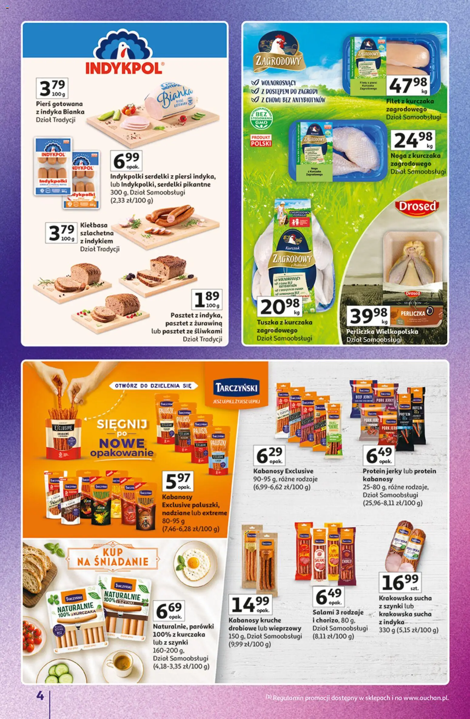 Pogląd gazetki "Auchan gazetka - Znane marki" ze sklepu Auchan ważnej od 15.10.2026 - Kurczak, Perliczka, Kiełbasa, Filet z kurczaka, Salami, Parówki, Kurczak zagrodowy, Krakowska sucha
