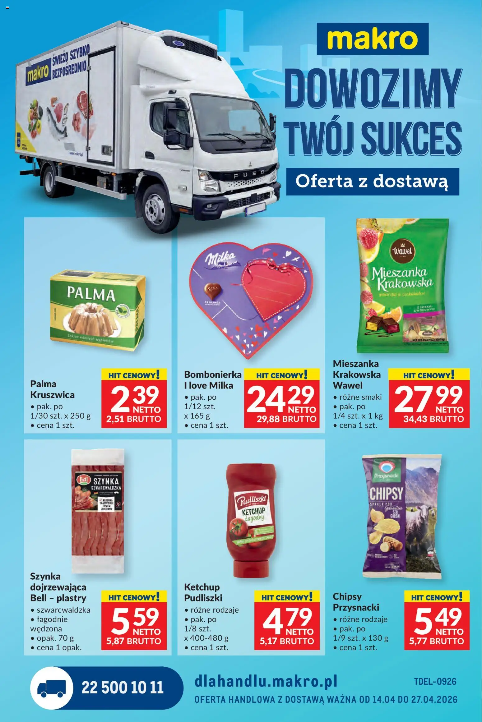 Pogląd gazetki "Makro gazetka - Dystrybucja do sklepów" ze sklepu Makro ważnej od 14.04.2026 - Por, Palma, Chipsy, Milka, Bell, Bombonierka, Szynka, Ketchup