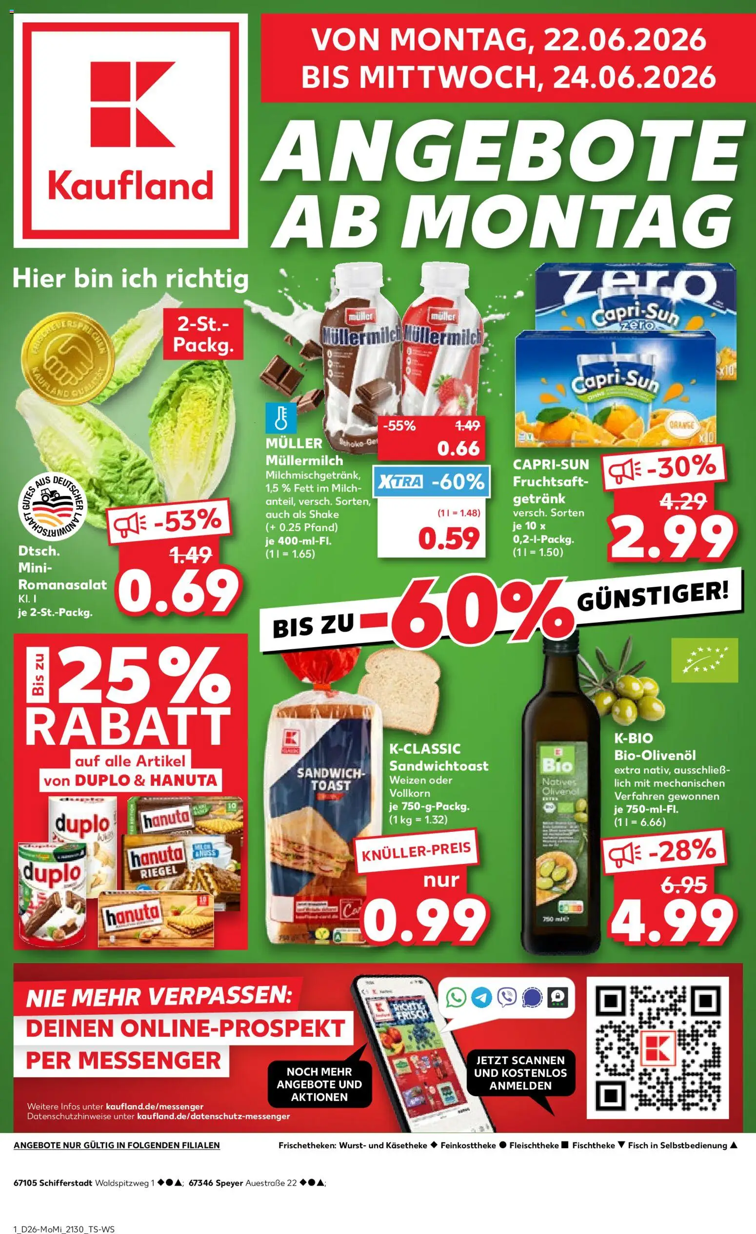 Vorschau von dem Prospekt des Geschäftes Kaufland, gültig ab dem 22.06.2026 - Fisch, Wurst, Milch, Müllermilch, Toast, Fruchtsaft, Muller mullermilch