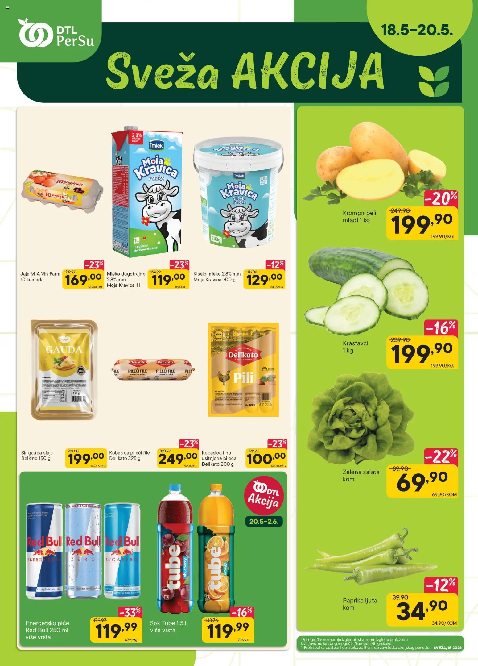 Pregled PerSu kataloga - važi od 18.05.2026 - Paprika, Salata, Mleko, Sok, Piće, Kobasica, Krastavci, Pileći file