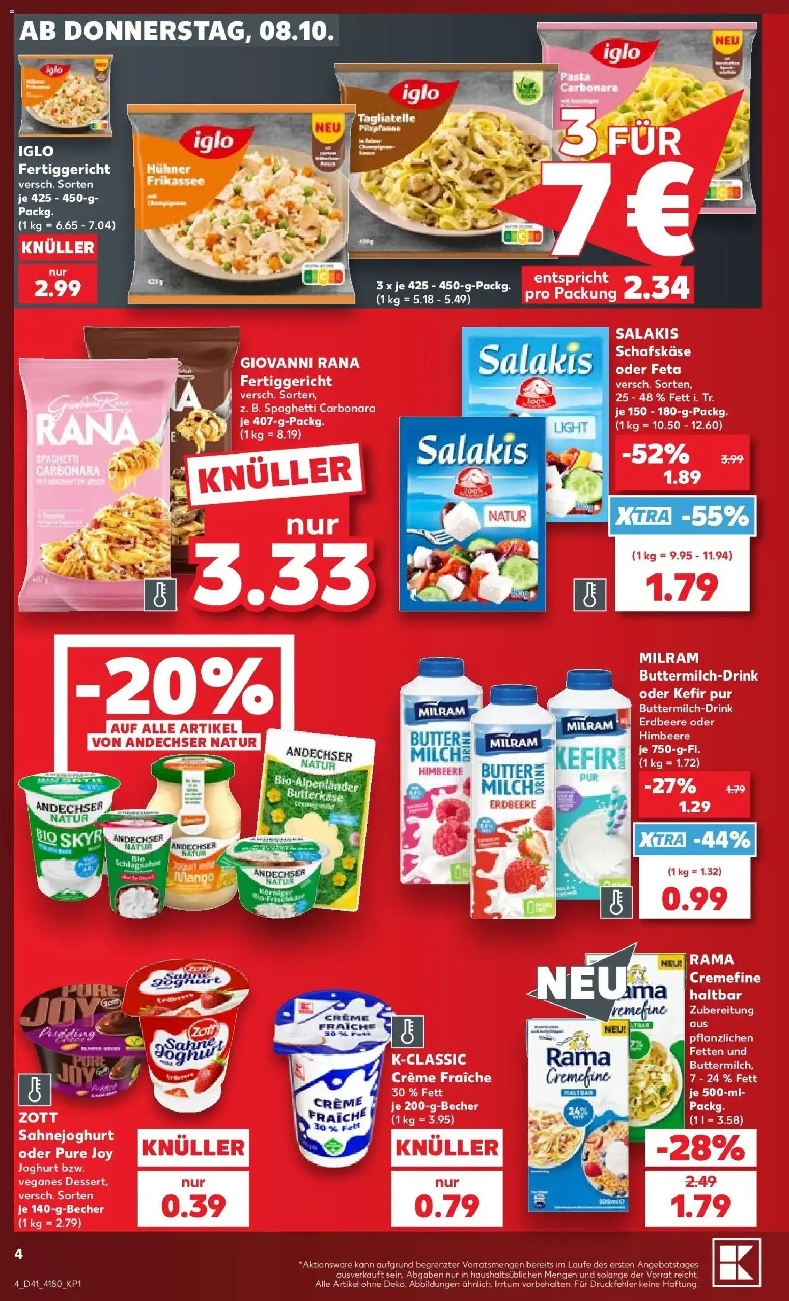 Vorschau von dem Prospekt des Geschäftes Kaufland, gültig ab dem 08.10.2026 - Butter, Spaghetti, Kefir, Himbeere, Feta, Creme, Rama, Rama cremefine