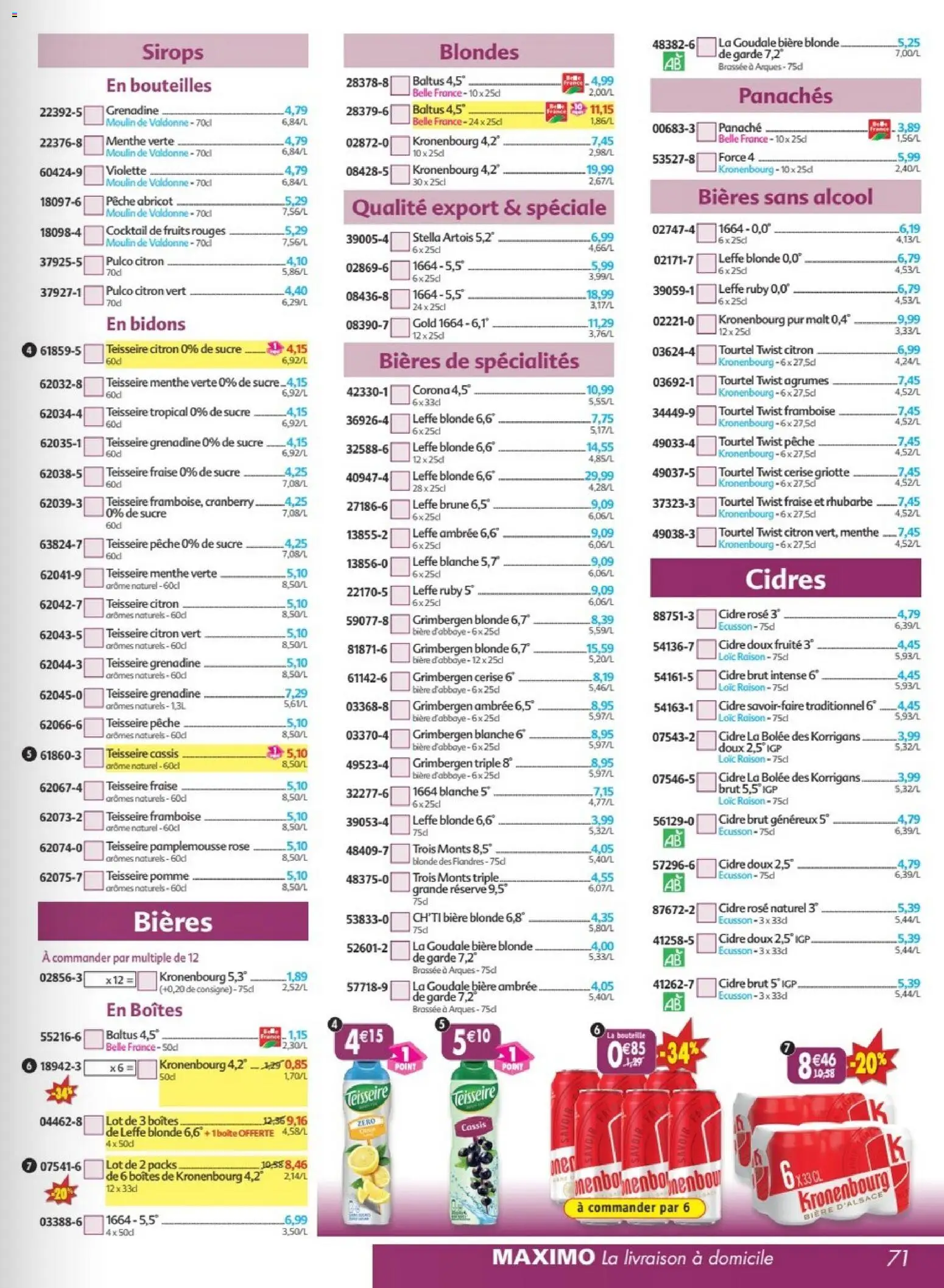 Prévisualisation de Maximo catalogue epicerie du magasin Maximo formulaire valide 24/08/2026 - Bière, Pêche, Cranberry, Framboise, Agrumes, Citron vert, Menthe, Bière d’abbaye