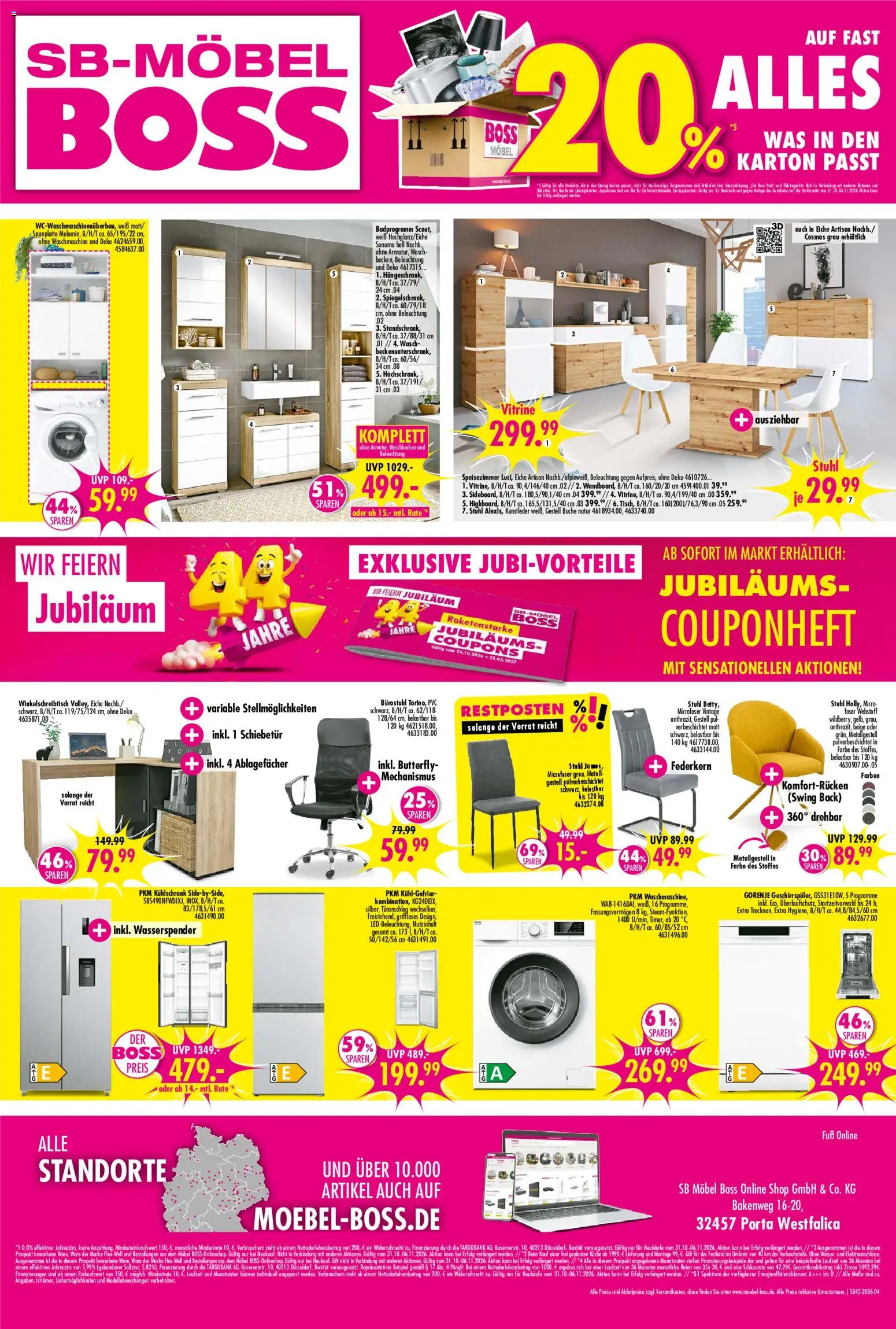 Vorschau von dem Prospekt des Geschäftes SB Möbel Boss, gültig ab dem 31.10.2026 - Eis, Waschmaschine, Kühlschrank, Küche, Wasser, Waschbecken, Vitrine, Stuhl
