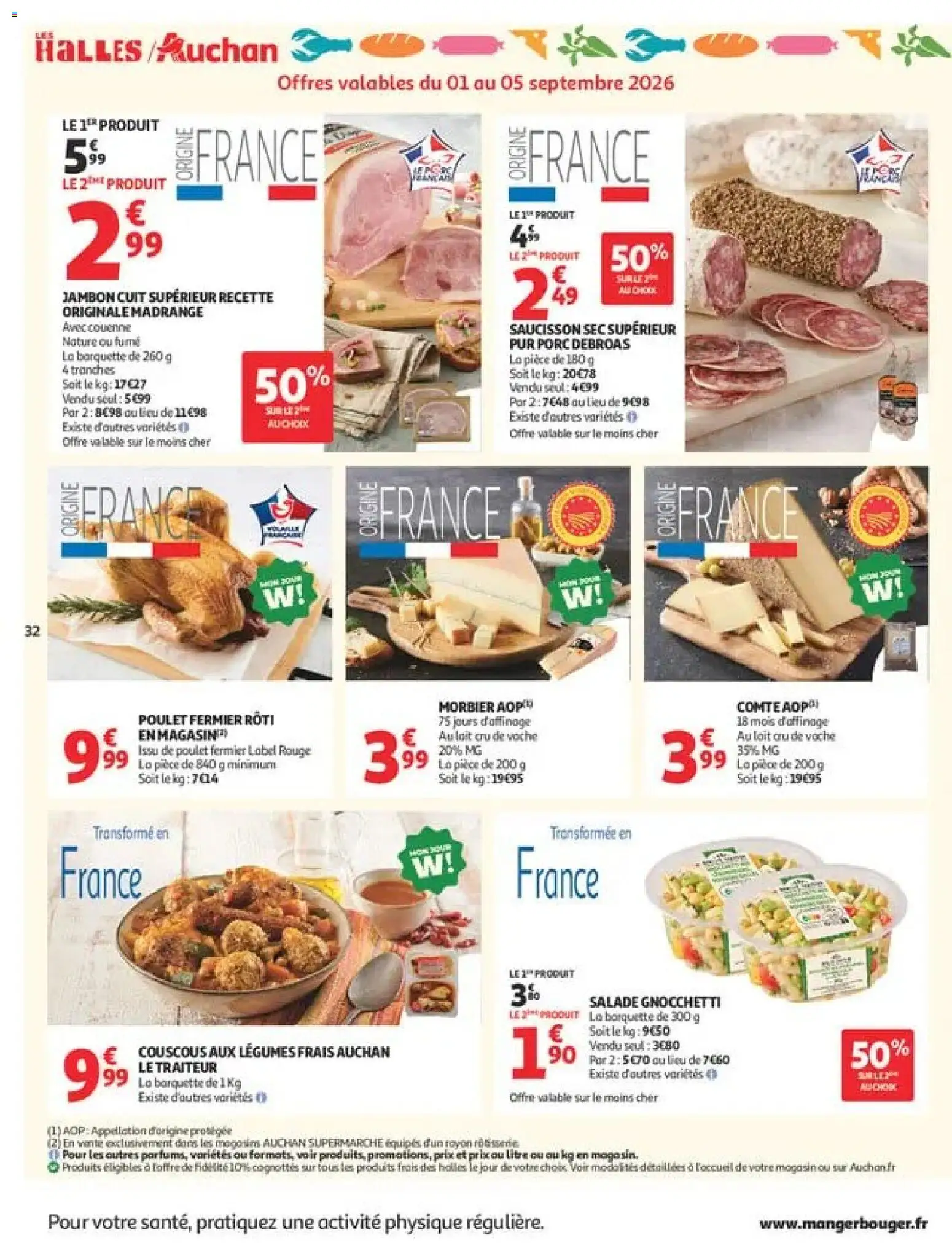 Prévisualisation de Auchan Tops rentrée supers du magasin Auchan formulaire valide 01/09/2026 - Couscous, Poulet, Lait, Jambon, Morbier, Porc, Saucisson sec, Comté aop
