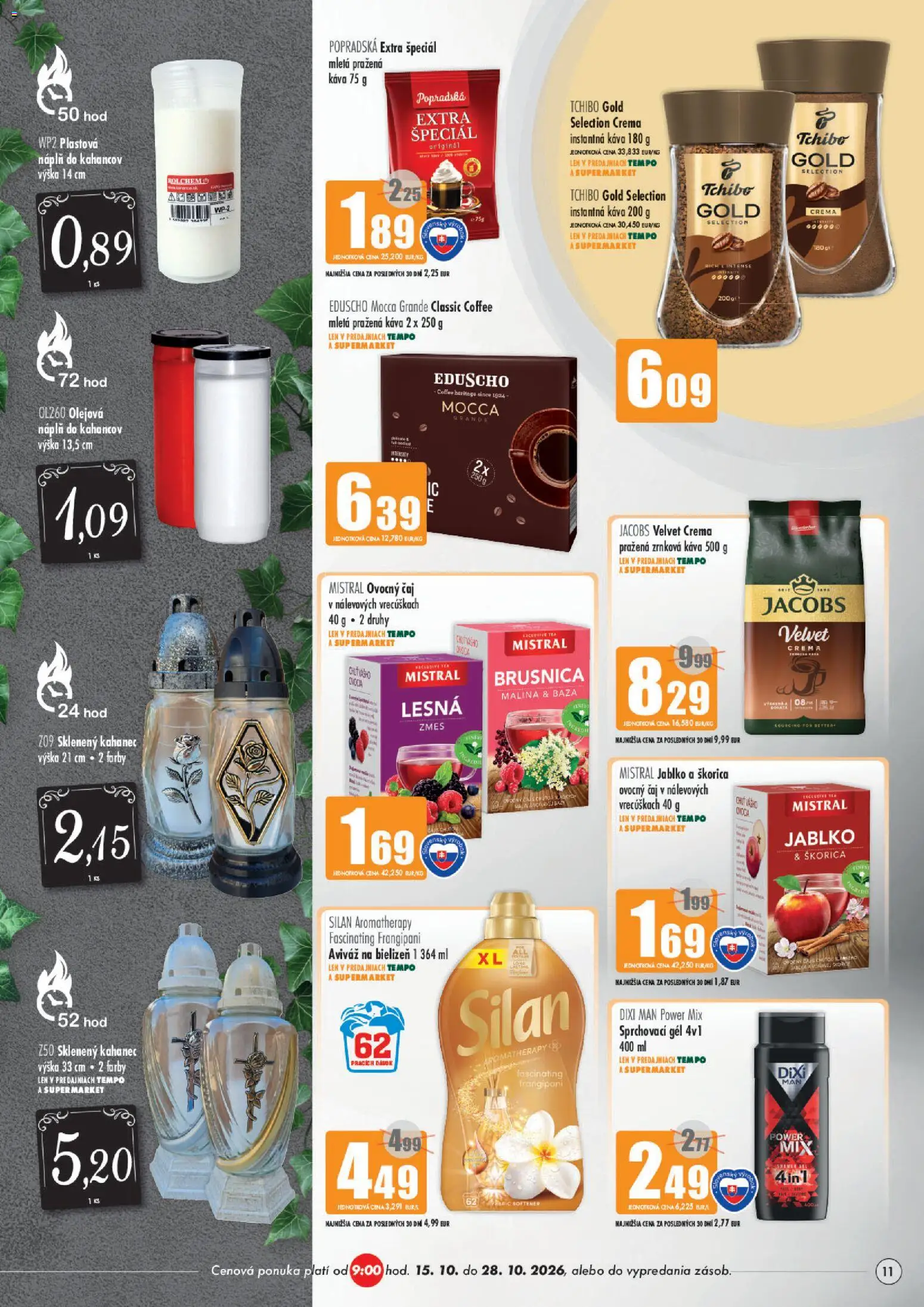 Náhľad COOP Jednota letáku platného od 15.10.2026 - Káva, Čaj, Zrnková káva, Jacobs Velvet, Instantná káva, Silan, Aviváž, Ovocný čaj