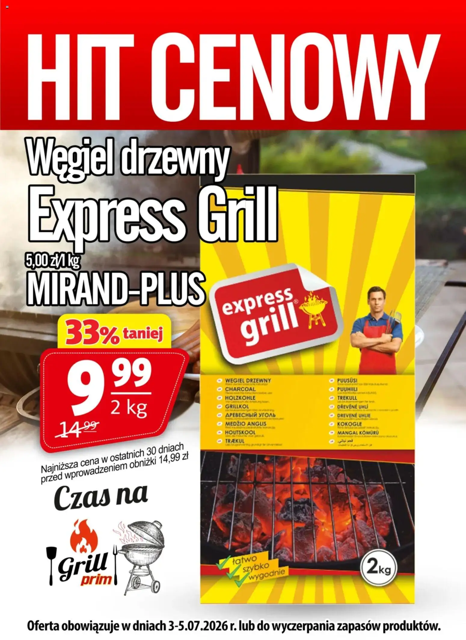 Pogląd gazetki "Prim Market promocja - Węgiel Drzewny Expressgrill 2 Kg" ze sklepu Prim Market ważnej od 03.07.2026 - Grill, Węgiel drzewny