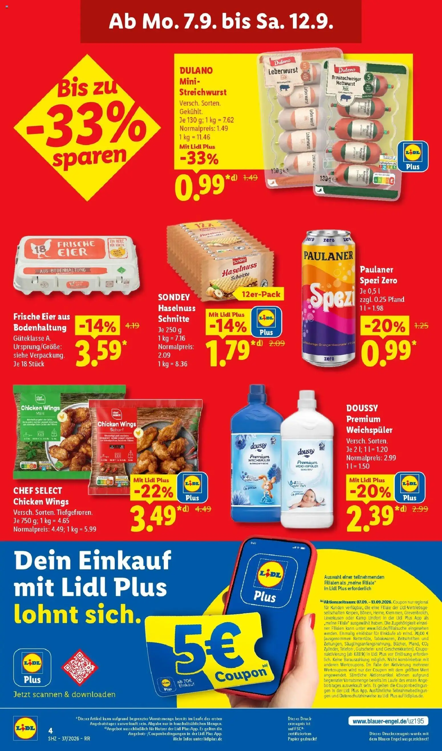 Vorschau von dem Prospekt des Geschäftes Lidl, gültig ab dem 07.09.2026 - Eier, Paulaner spezi, Paulaner, Weichspüler