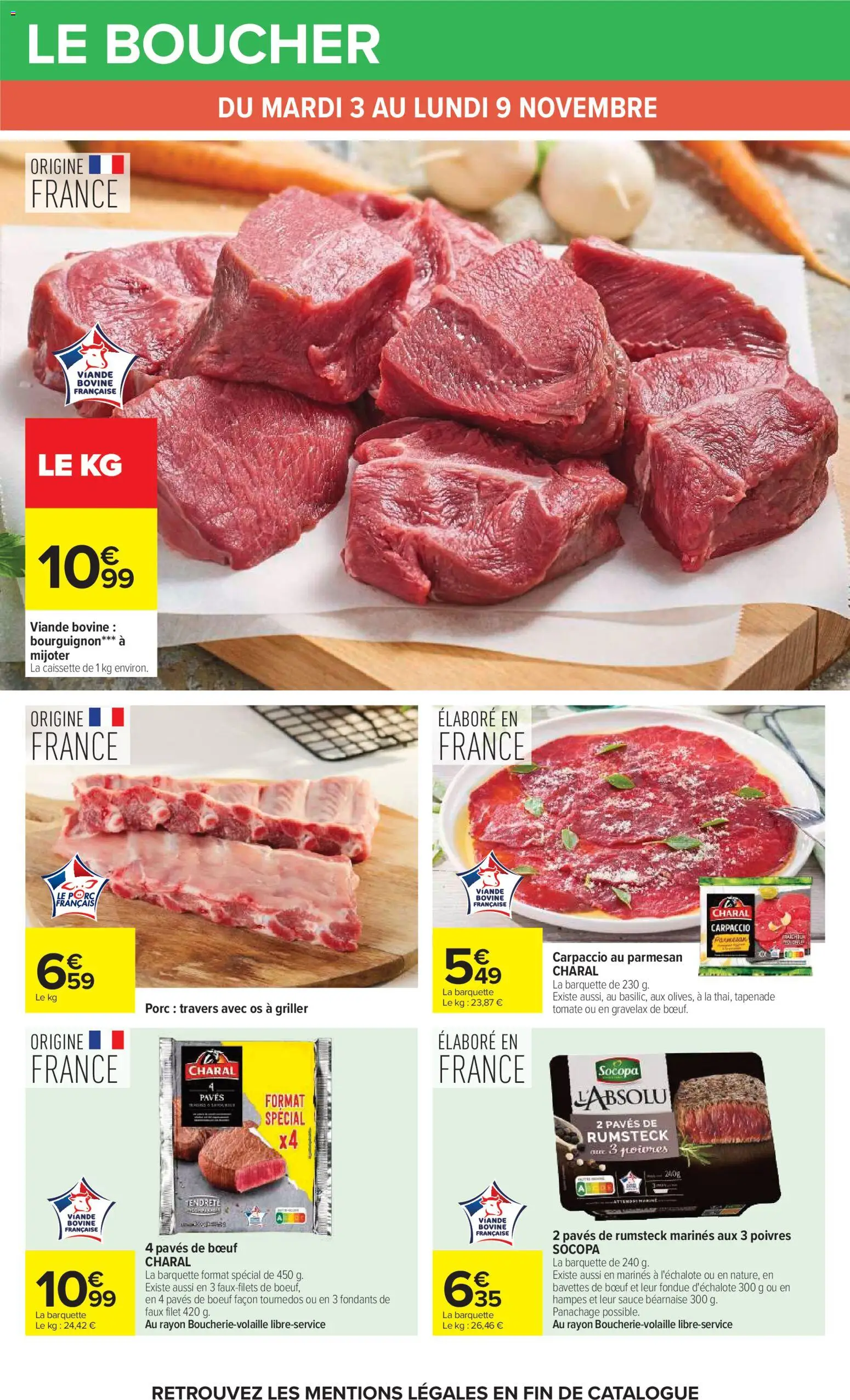 Prévisualisation de Carrefour Petit déjeuner du magasin Carrefour formulaire valide 03/11/2026 - Faux filet, Ribs, Parmesan, Tournedos, Porc, Viande bovine, Rumsteck, Bavettes
