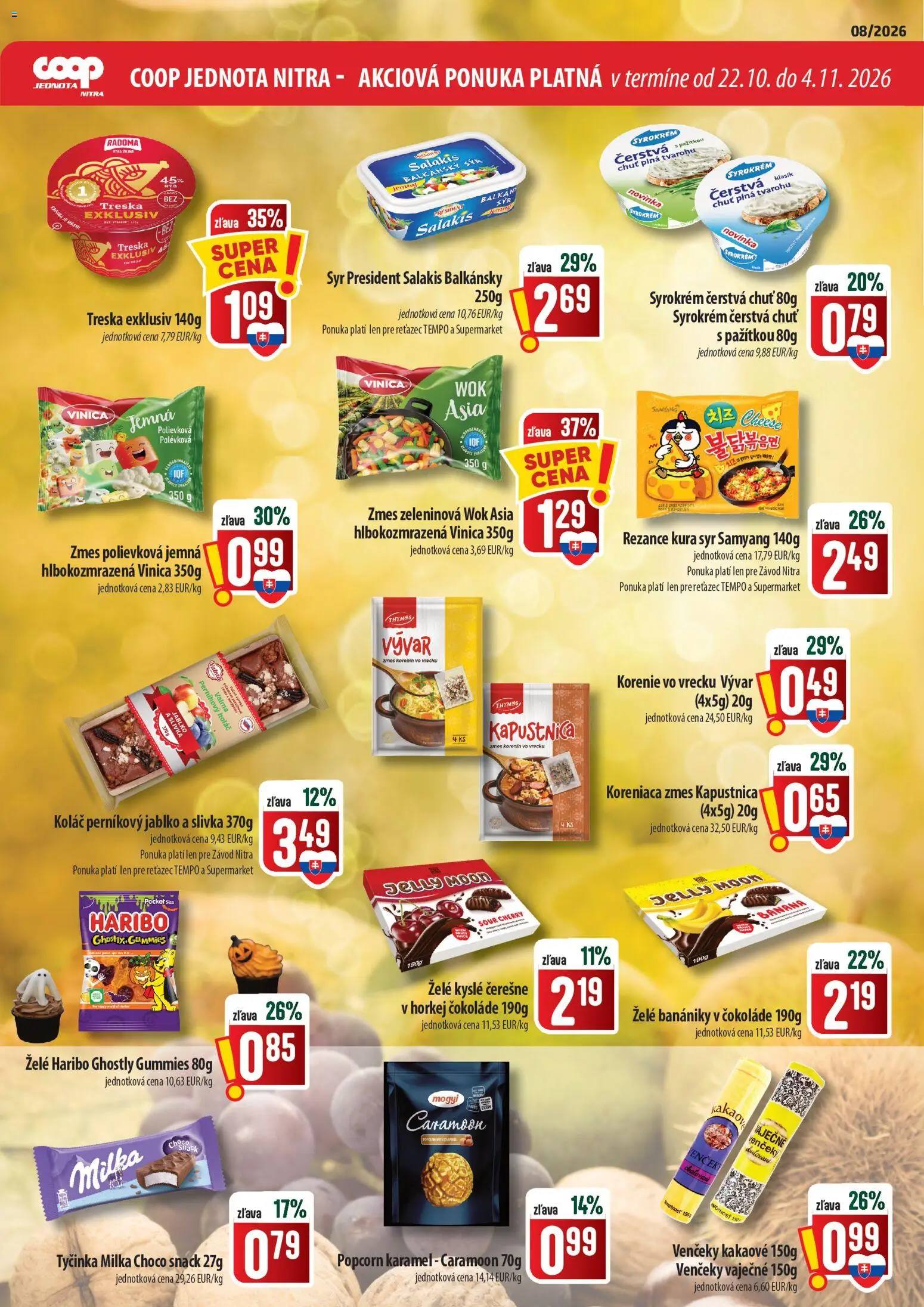 Náhľad COOP Jednota letáku platného od 22.10.2026 - Syr, Koláč, Milka, Treska, Popcorn, Rezance, Venčeky, Balkánsky syr