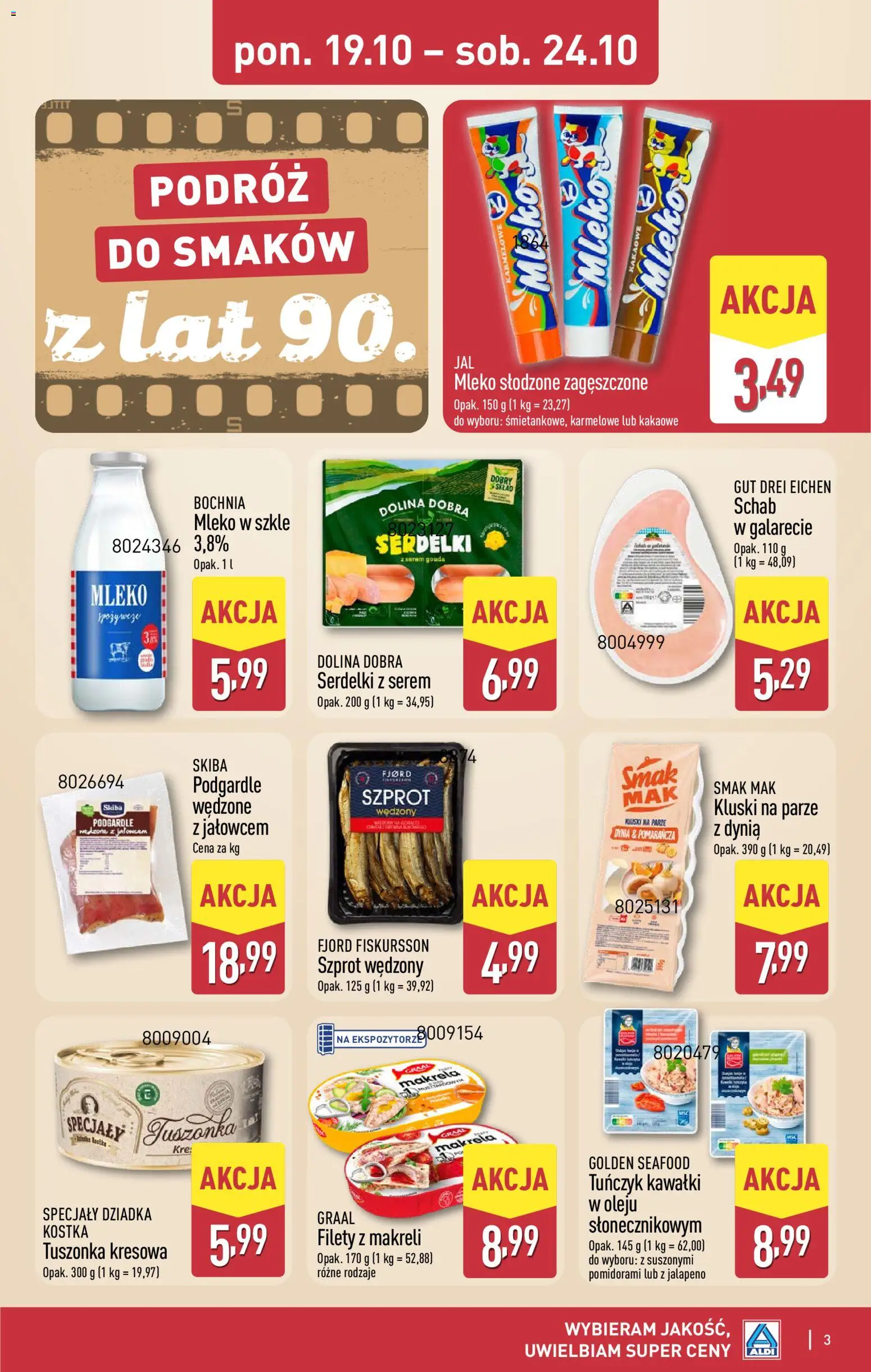 Pogląd gazetki "Aldi gazetka - Smakowita podróż" ze sklepu Aldi ważnej od 19.10.2026 - Mleko, Dynia, Serem, Mak, Schab, Tuńczyk, Makrela, Specjały