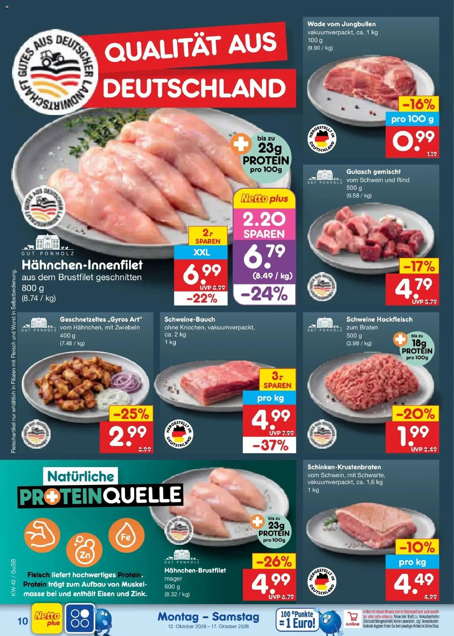 Vorschau von dem Prospekt des Geschäftes Netto Marken-Discount, gültig ab dem 12.10.2026 - Wurst, Gulasch, Fleisch, Hackfleisch, Schweinebauch, Zwiebeln, Lutscher